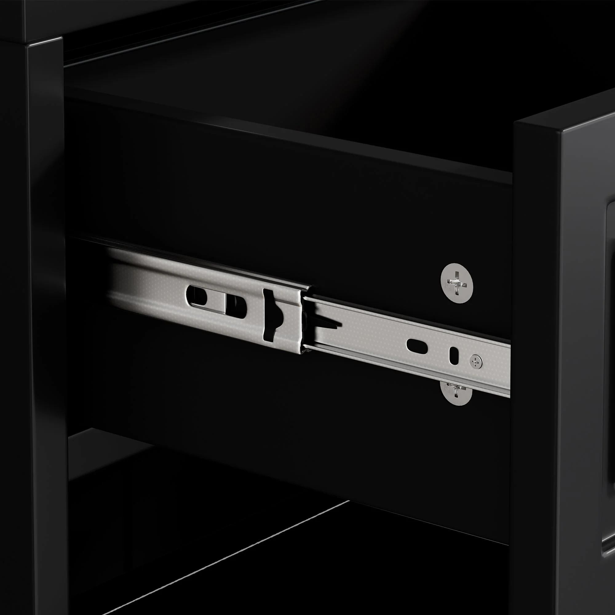 Modern Shoe Cabinet with Adjustable Shelves, Gold Handles, Drawers, Folding Doors, Black - Image 12