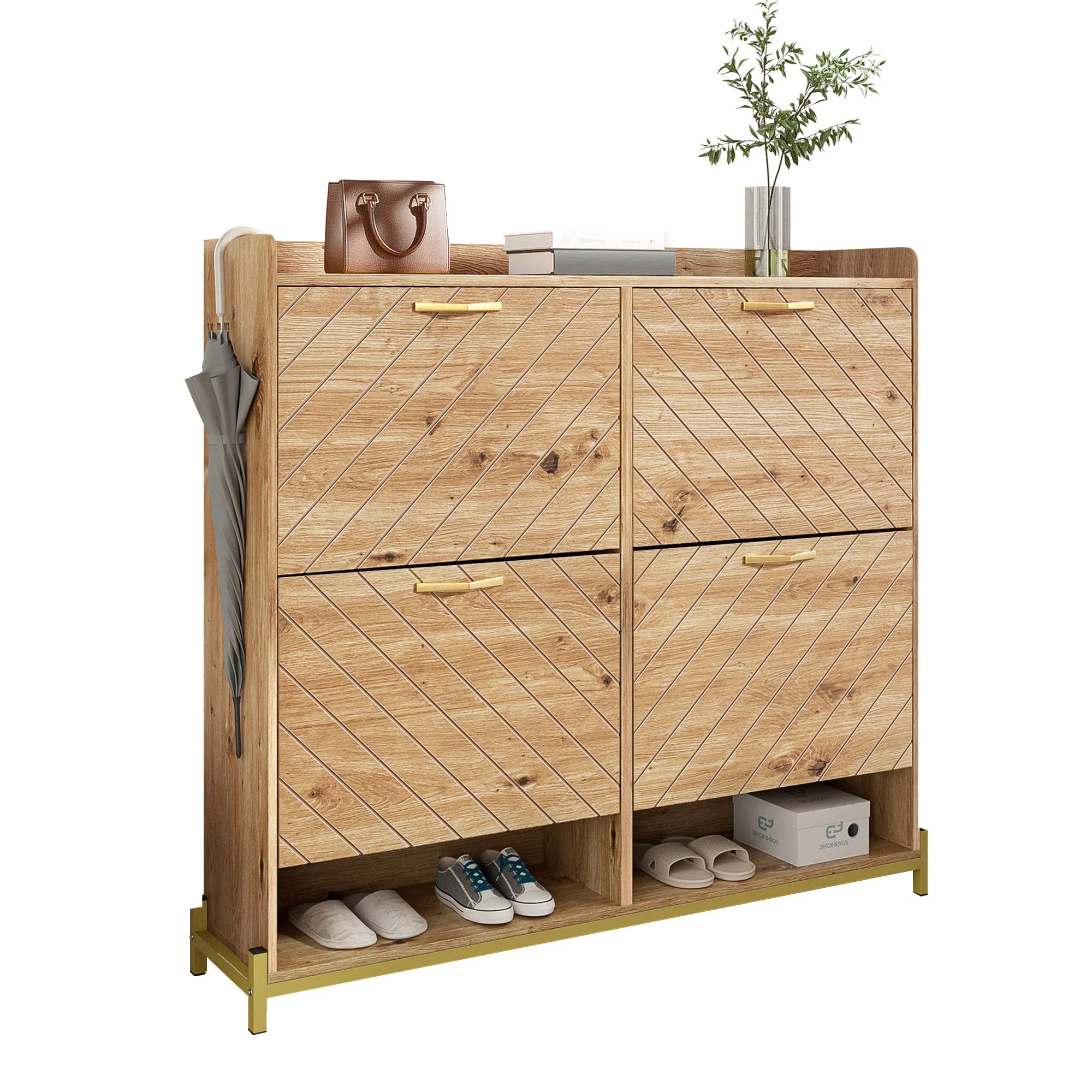 Modern Shoe Rack 4-Door Space-Saving Cabinet Wood Look - Image 5