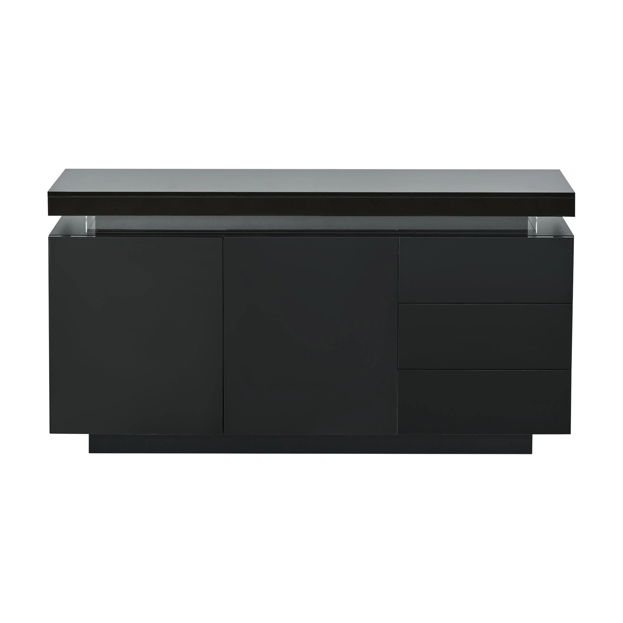 Modern Sideboard Cabinet High-Gloss LED Handleless 2 Doors 3 Drawers 140cm - Black - Image 7