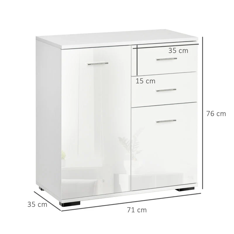 Modern Sideboard Cabinet High Gloss Storage Chest of Drawers, White - Image 3