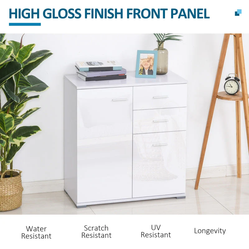 Modern Sideboard Cabinet High Gloss Storage Chest of Drawers, White - Image 4