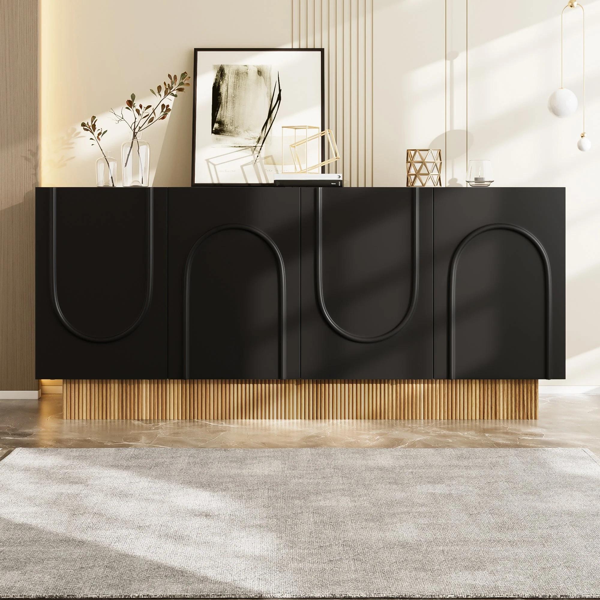 Modern Sideboard Cabinet with 4 Doors Ample Storage U-Shaped 160x75x38 cm