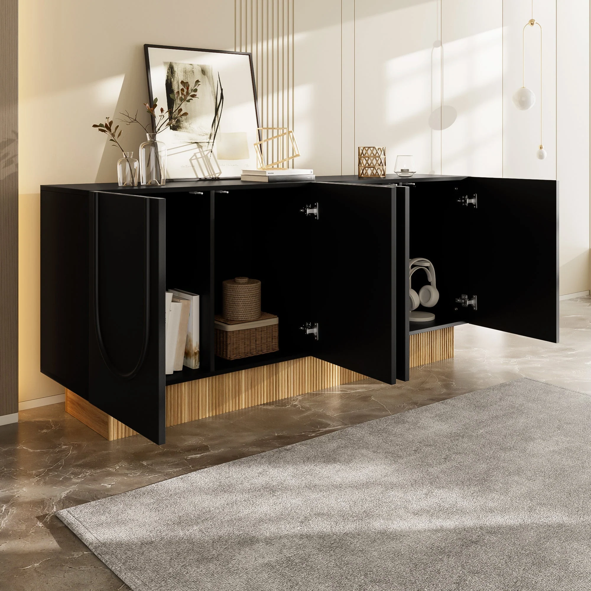 Modern Sideboard Cabinet with 4 Doors Ample Storage U-Shaped 160x75x38 cm - Image 4