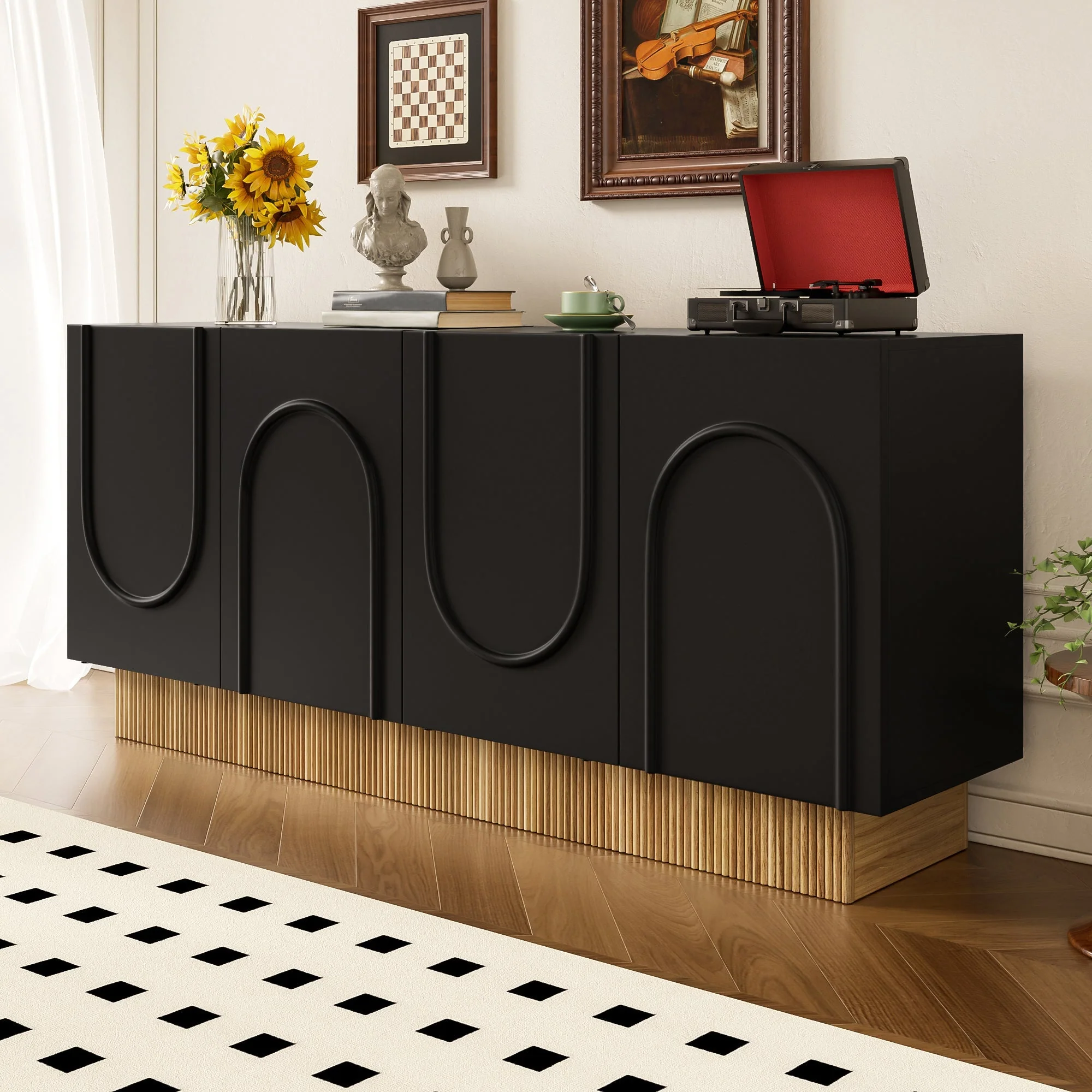 Modern Sideboard Cabinet with 4 Doors Ample Storage U-Shaped 160x75x38 cm - Image 7