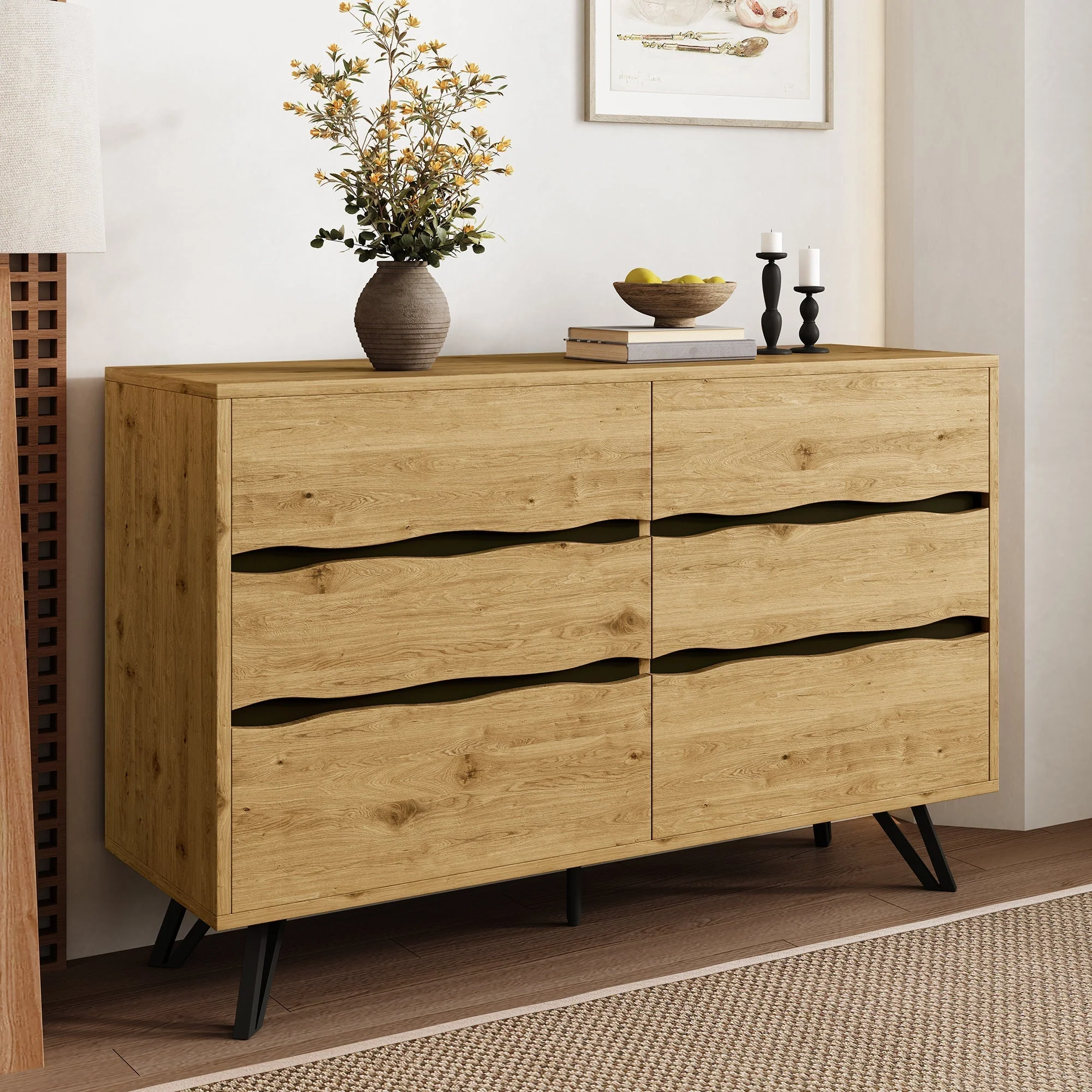 Modern sideboard cabinet with 6 drawers, wood look - Image 4