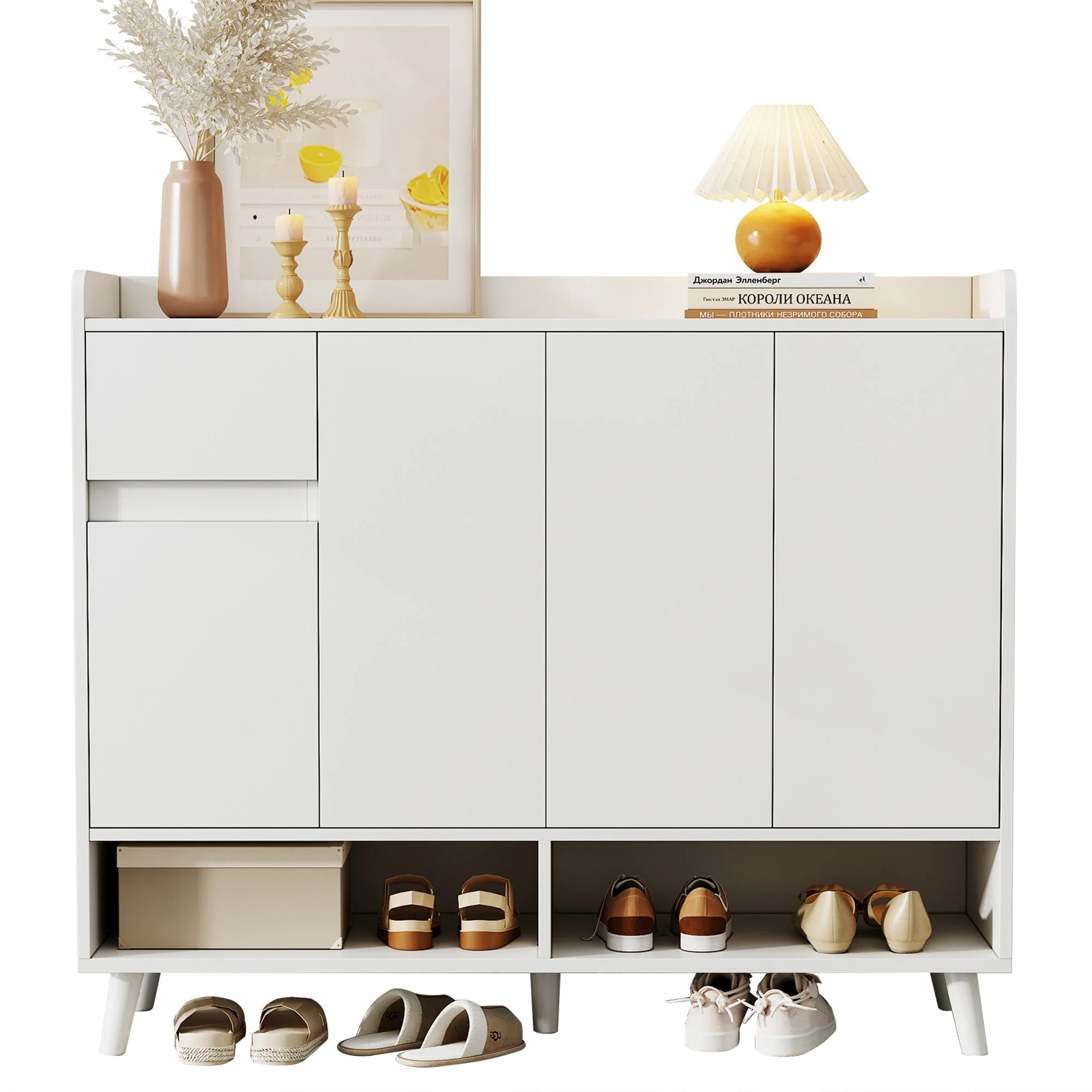 Modern Sideboard Chest of Drawers Shoe Cabinet with Large Storage, Adjustable Shelf, White - Image 2
