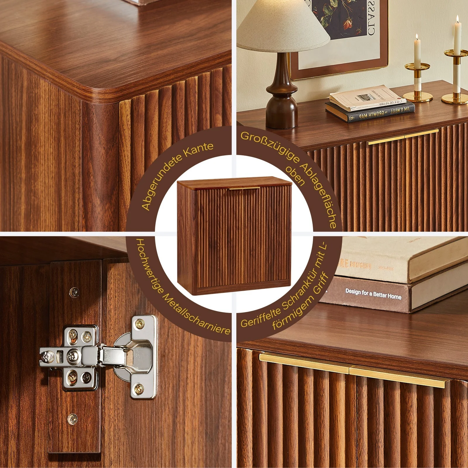 Modern Sideboard Recessed Panels Adjustable Shelves Waterproof Top 120x40x76cm - Brown - Image 5