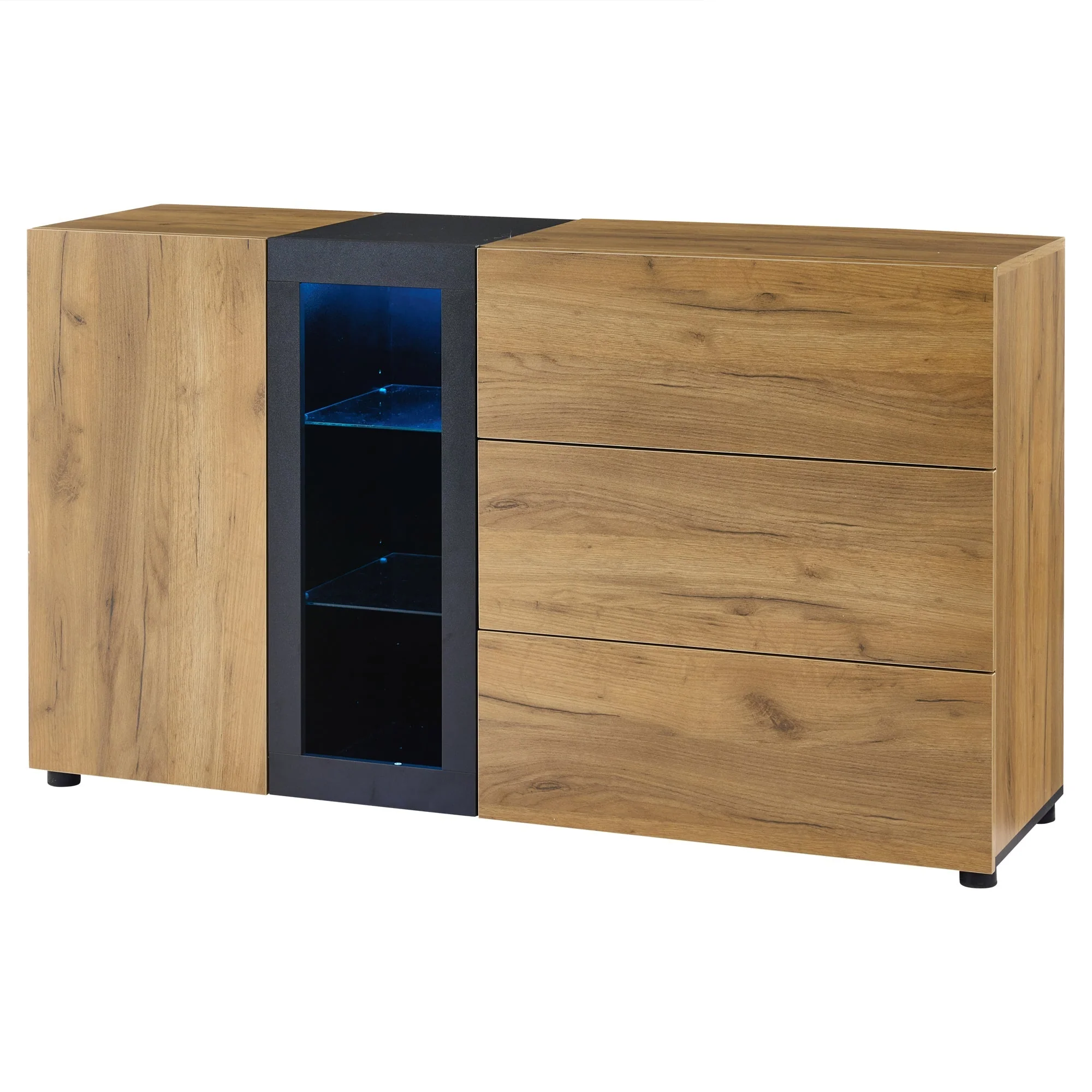 Modern Sideboard Side Cabinet Buffet with 3 Drawers Glass for Living Room - Image 5