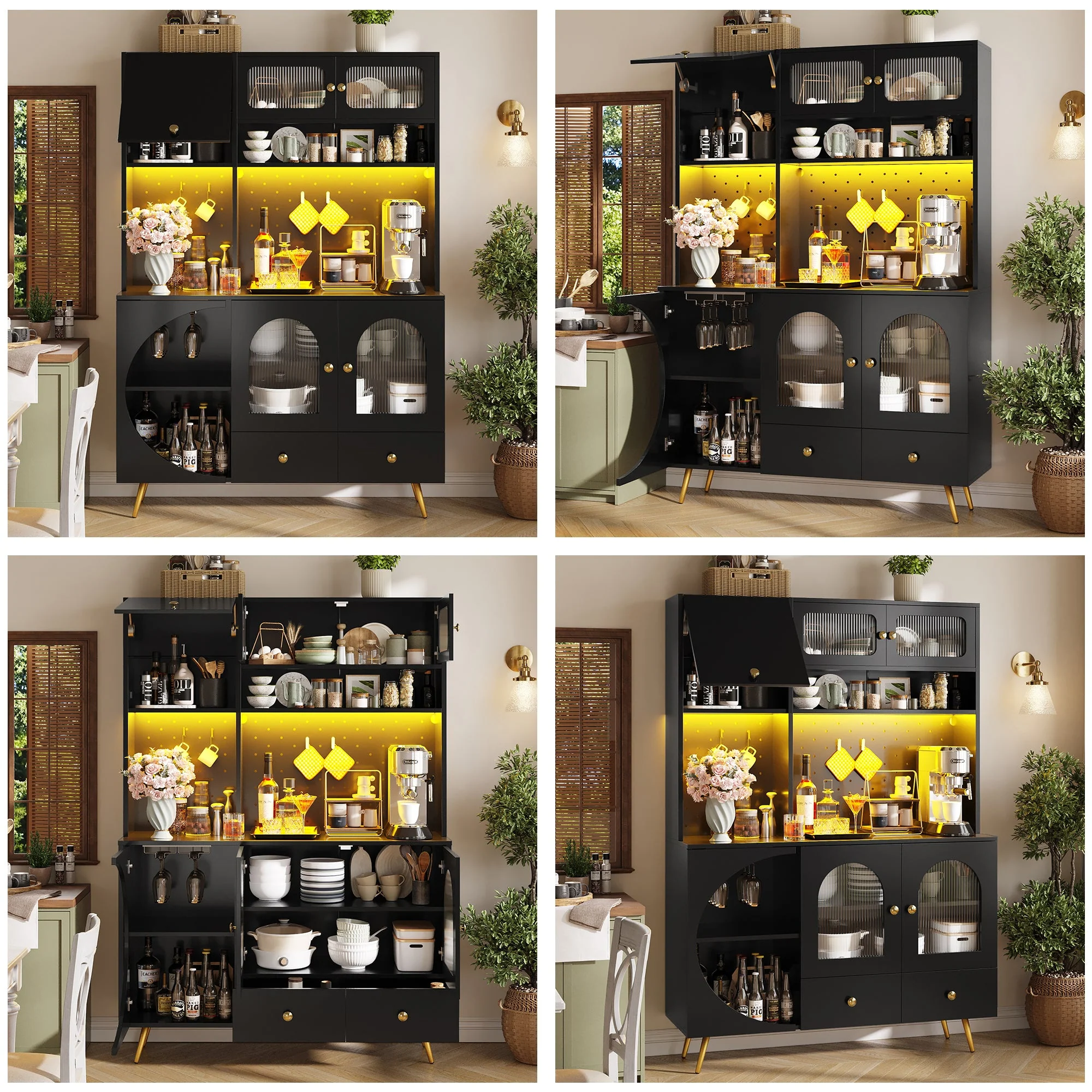 Modern Sideboard with LED Lighting, USB Ports and Sockets, Black