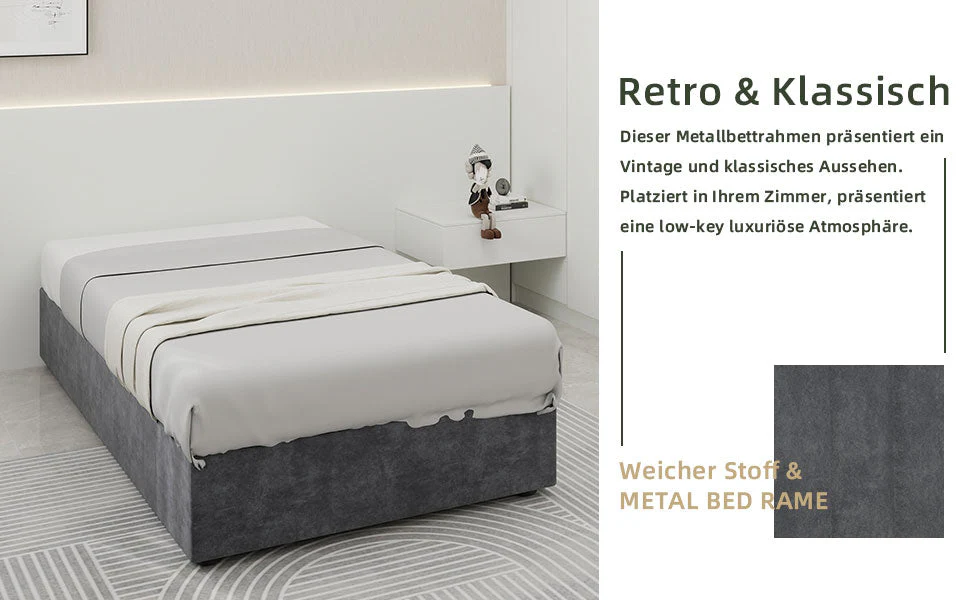 Modern Simple Style Bed Frame 90*200cm Gas Lift Storage Dutch Velvet Grey - Image 4