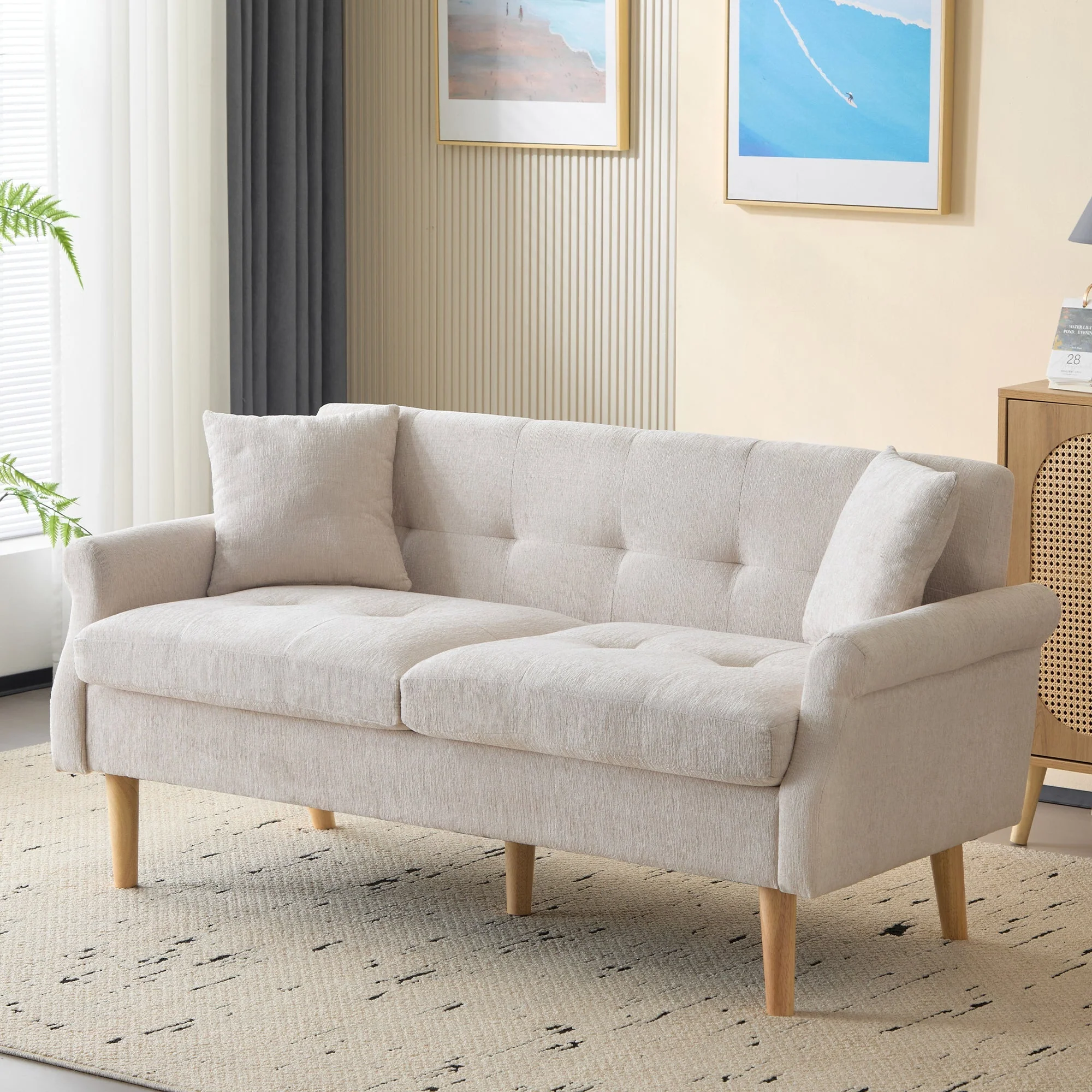 Modern Sofa, Upholstered Double Sofa with Thick Cushions, Chenille Fabric - Image 3