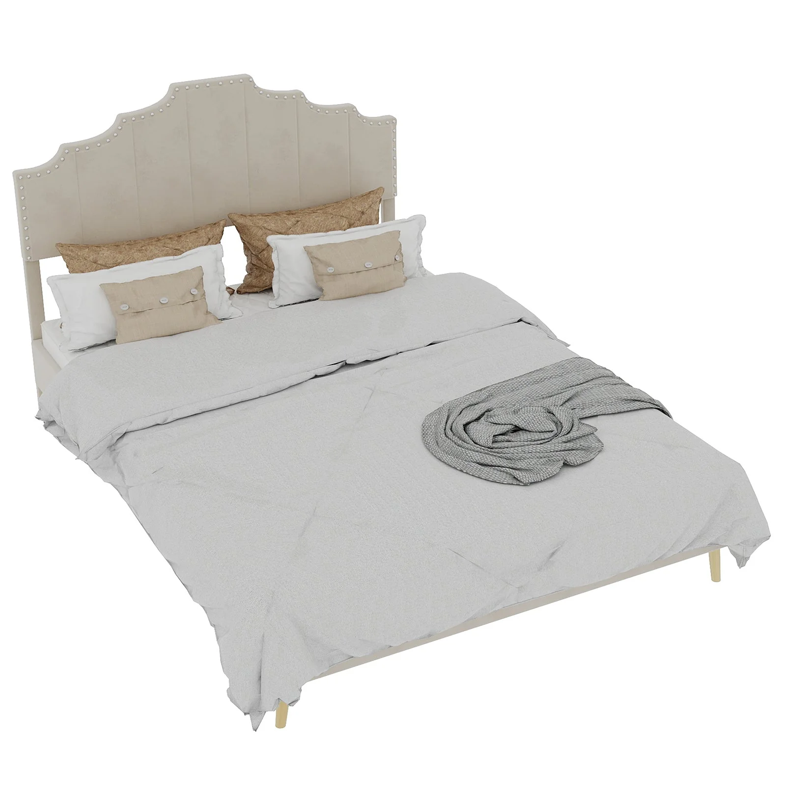 Modern Soft Bed 160x200cm Comfortable Headboard - Beige - Image 4