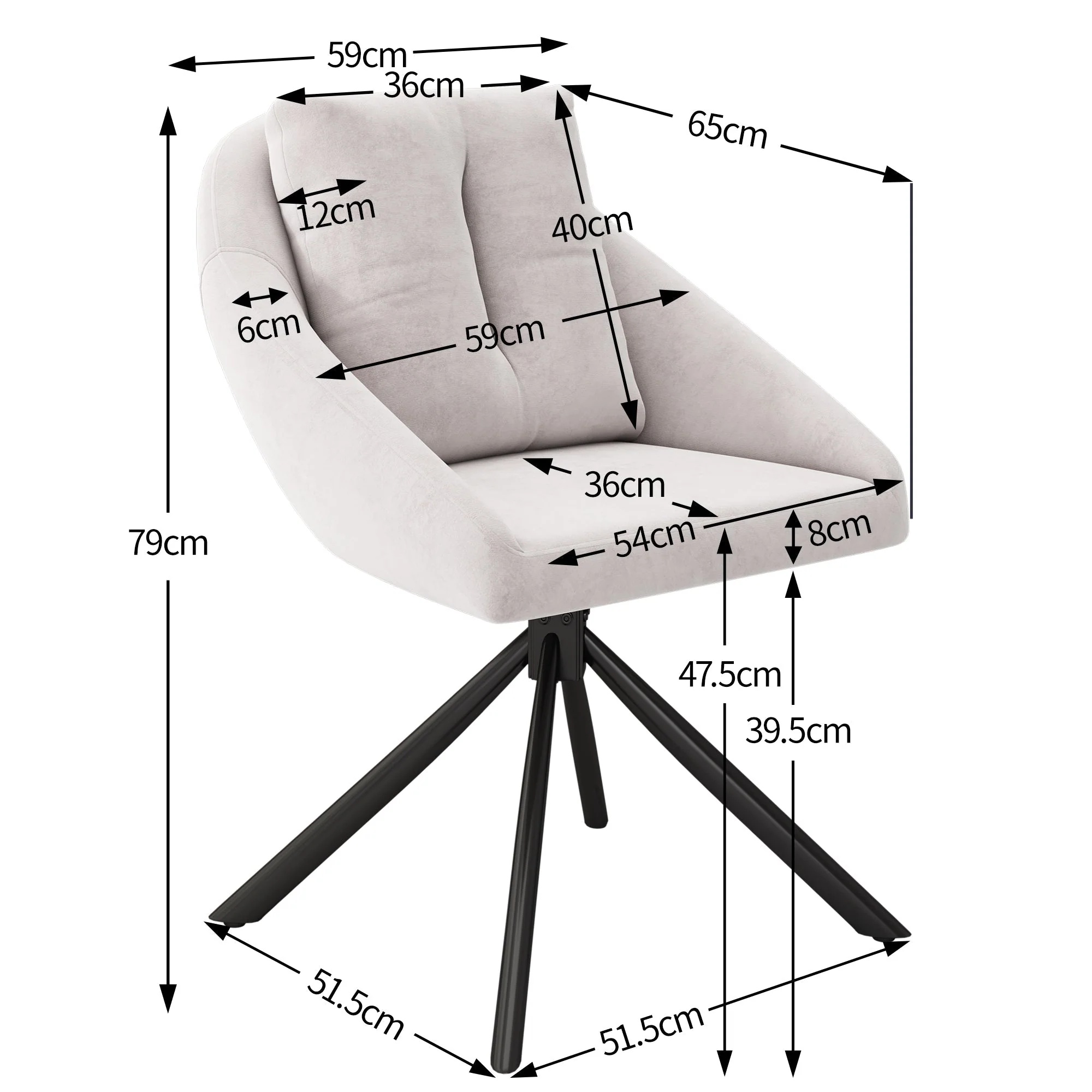Modern Swivel Dining Chair with Ergonomic Design, Set of 4, Beige Velvet - Image 7