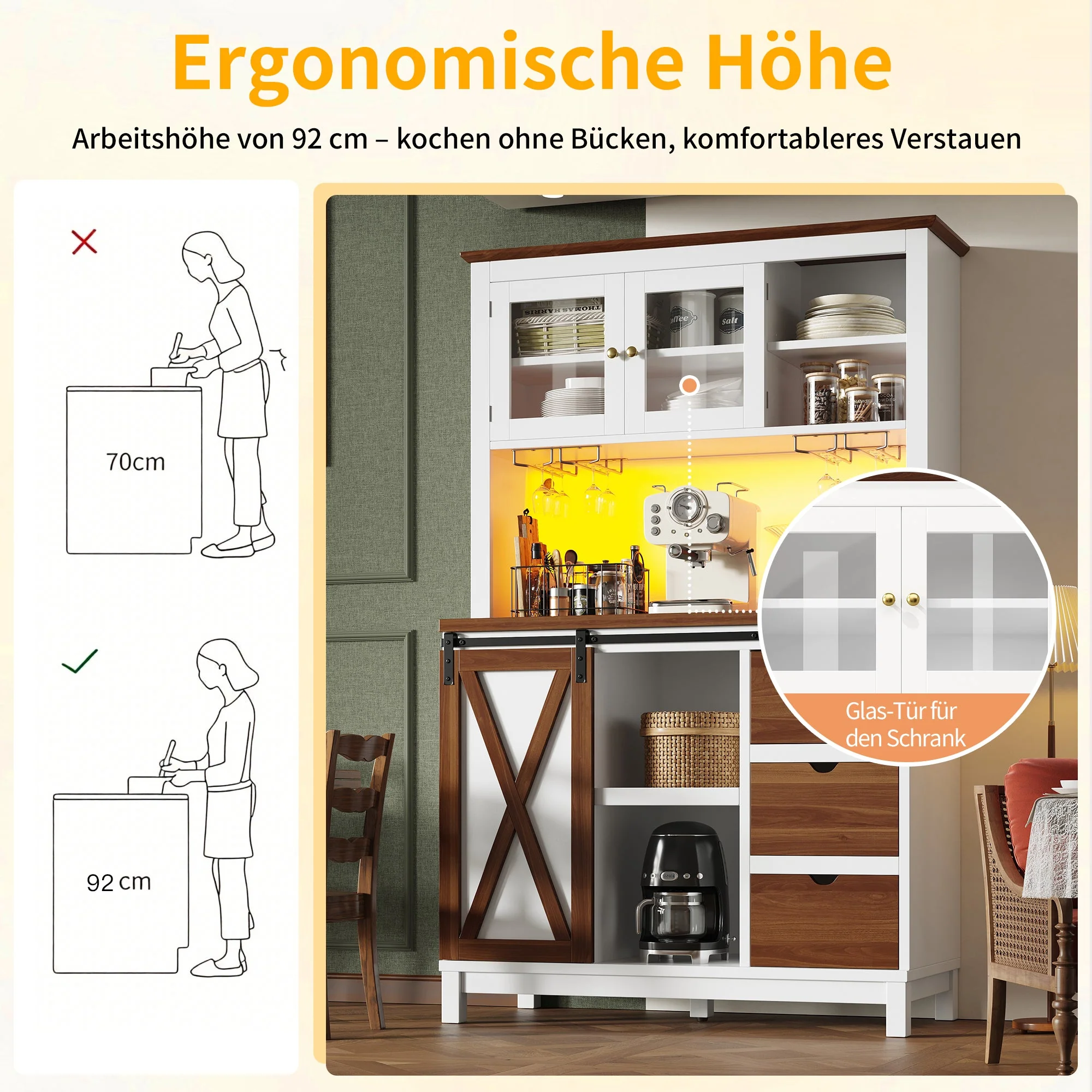 Modern Tall Cabinet with LED Lighting, App Control and Sliding Door, White - Image 8