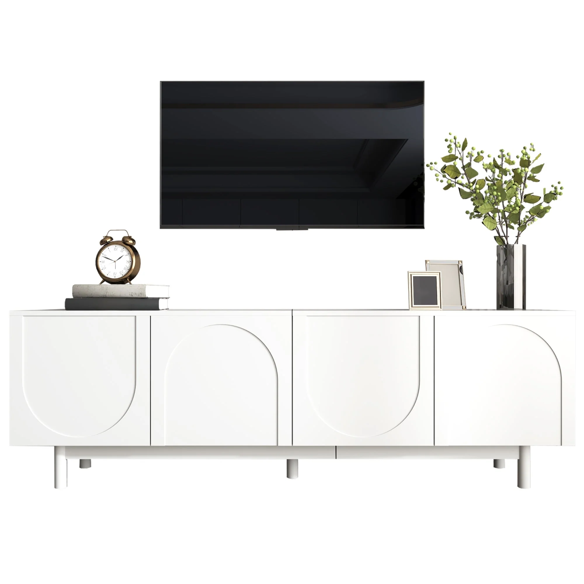 Modern TV Cabinet 175 x 56 cm with Adjustable Shelves, White - Image 7