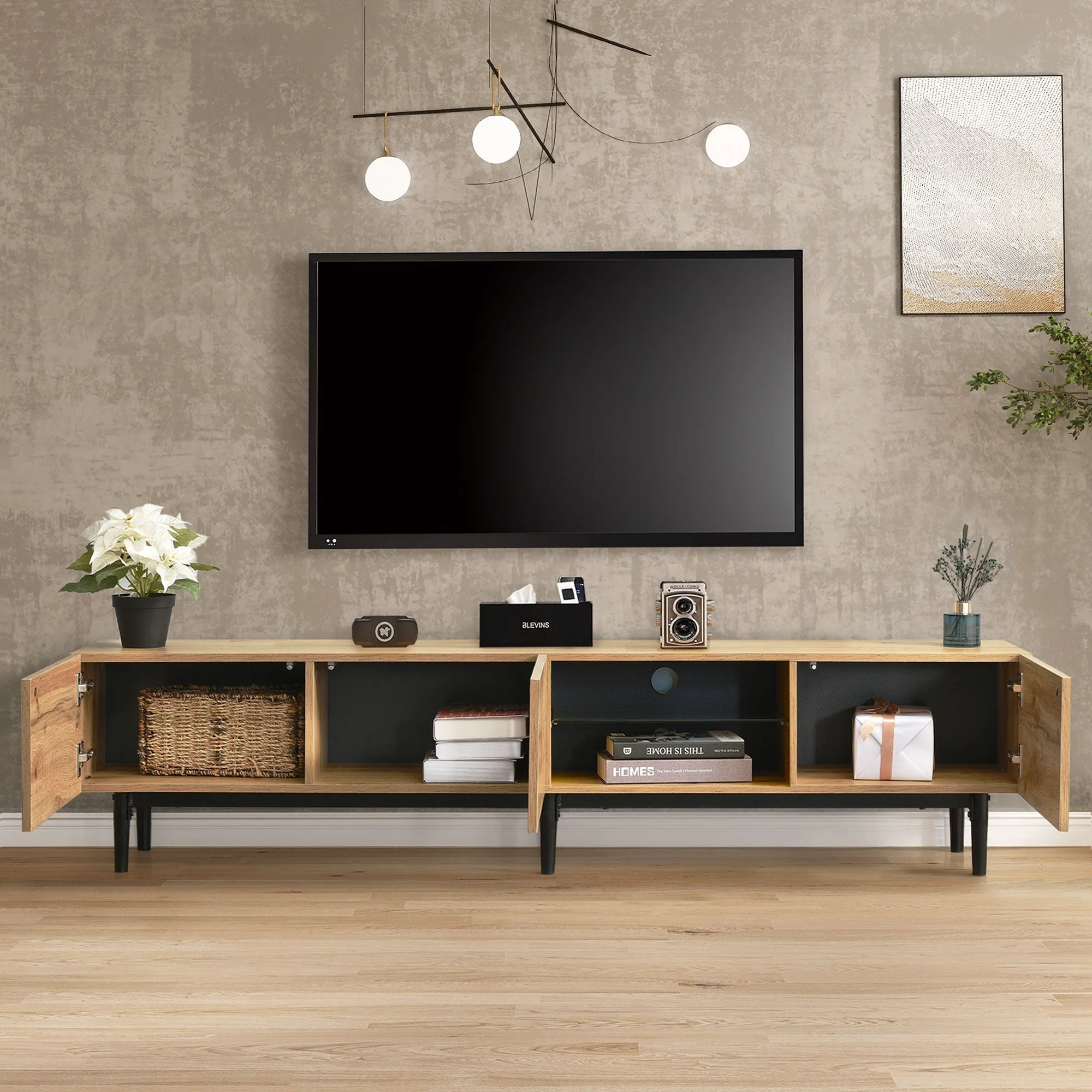 Modern TV Cabinet, Wood Grain with Variable LED Lights - Image 2