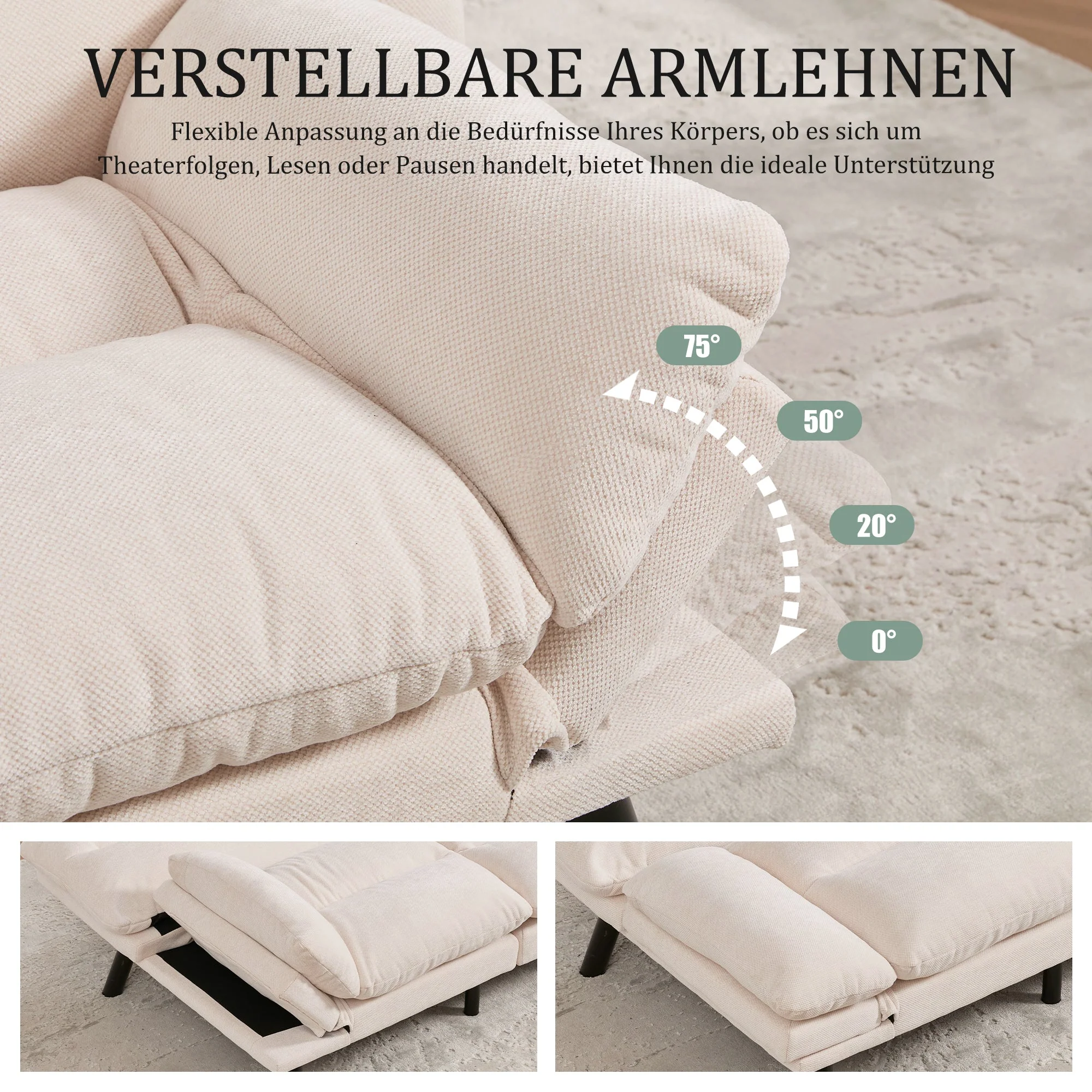 Modern Two-Seater Ergonomic, Adjustable Back & Arms, Chenille - Image 5