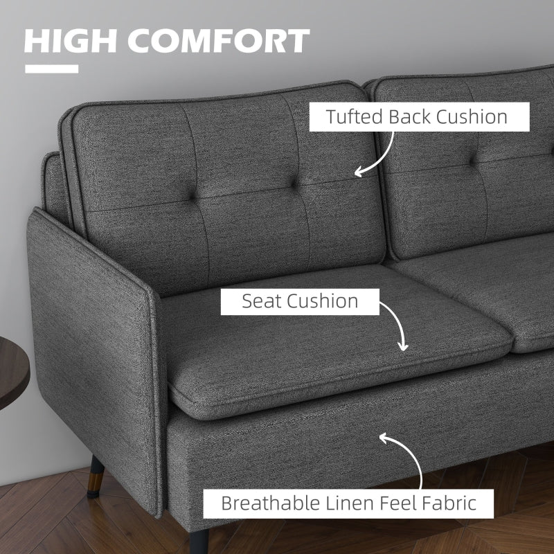 Modern Two Seater Sofa, Button Tufted Loveseat, Dark Grey - Image 2