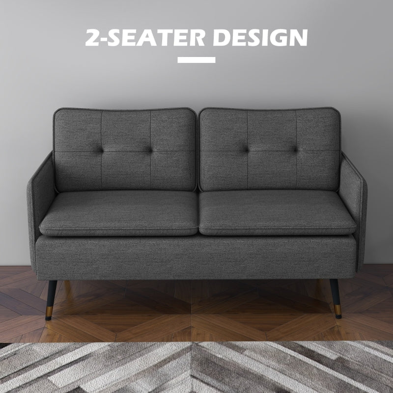 Modern Two Seater Sofa, Button Tufted Loveseat, Dark Grey - Image 4