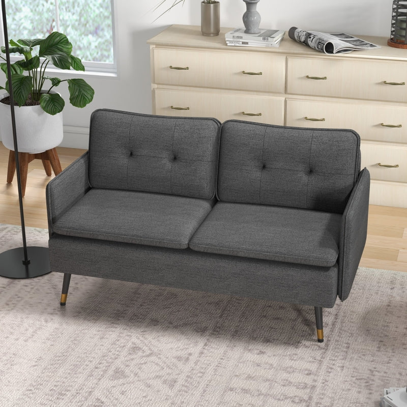 Modern Two Seater Sofa, Button Tufted Loveseat, Dark Grey - Image 5