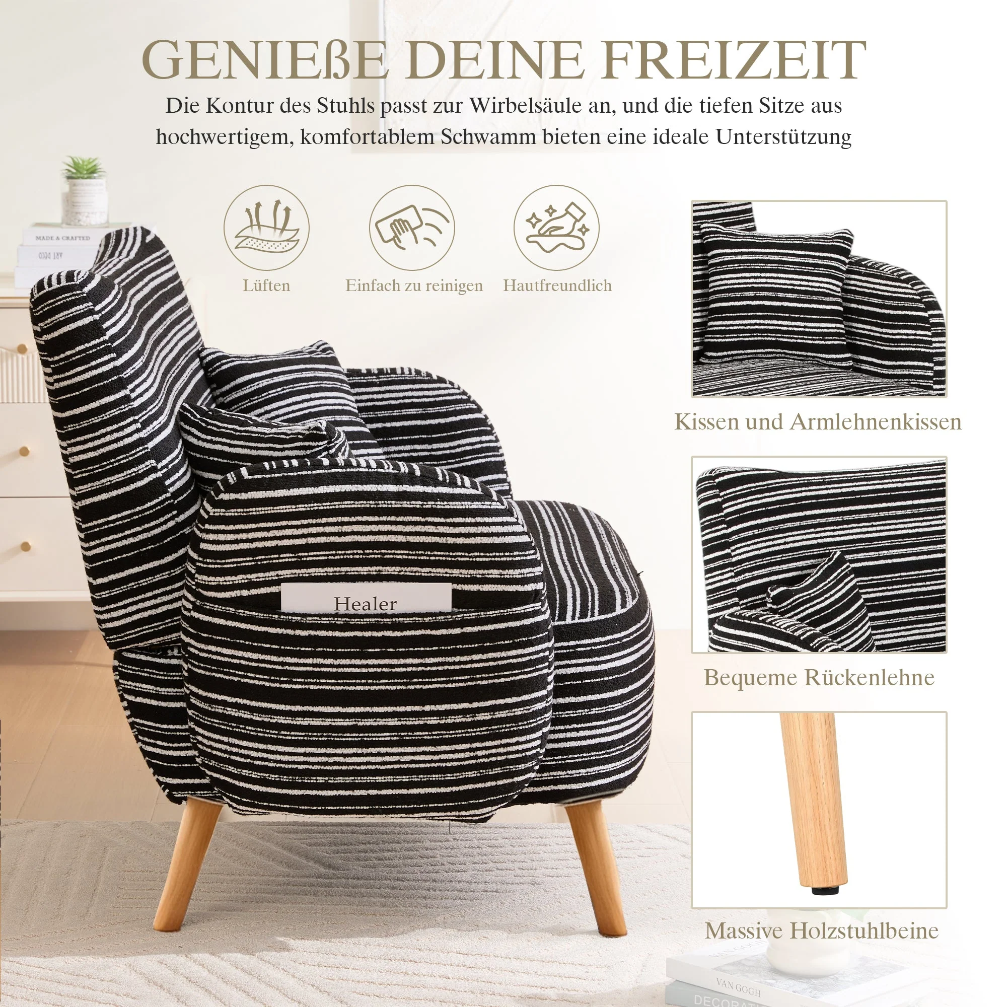 Modern Two-Seater Sofa with Armrest Cushions and Storage Bag, Boucle - Image 3