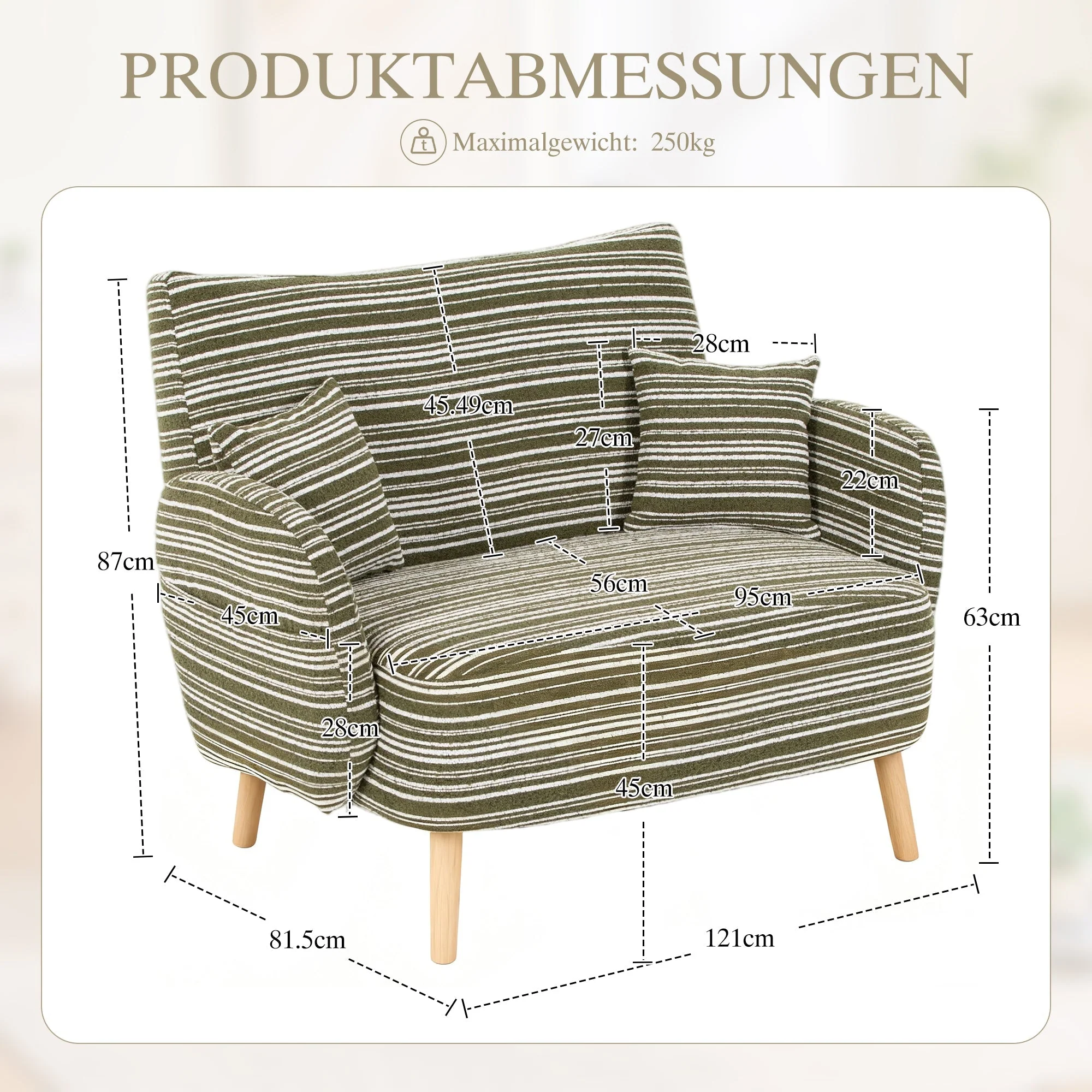 Modern Two-Seater Sofa with Comfortable Armrests and Storage Bag, Loop Fabric - Image 8