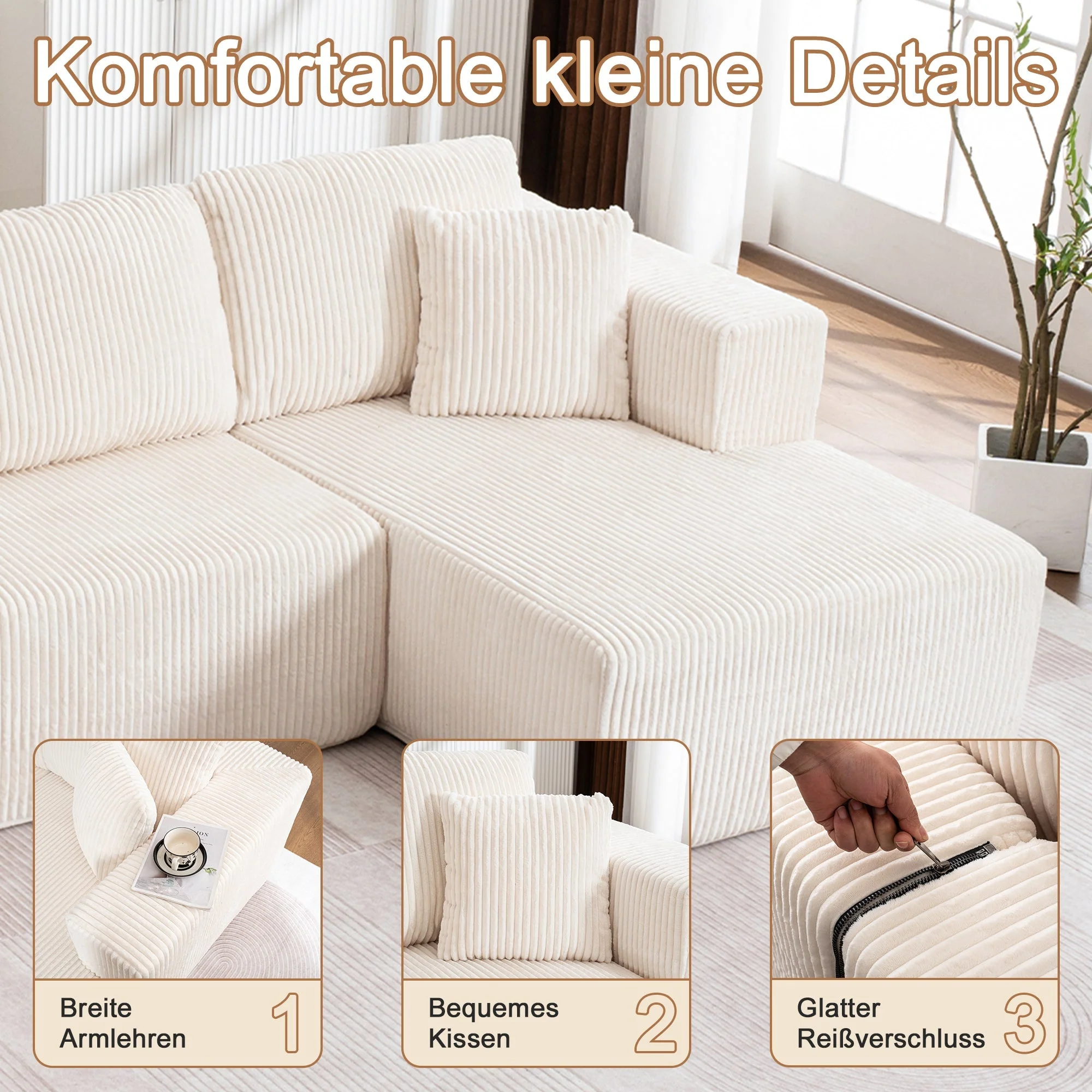 Modern U-Type Leisure Sofa with Modular Non-Assemble Design and Lounge Chairs, Lamp Fabric - Image 12
