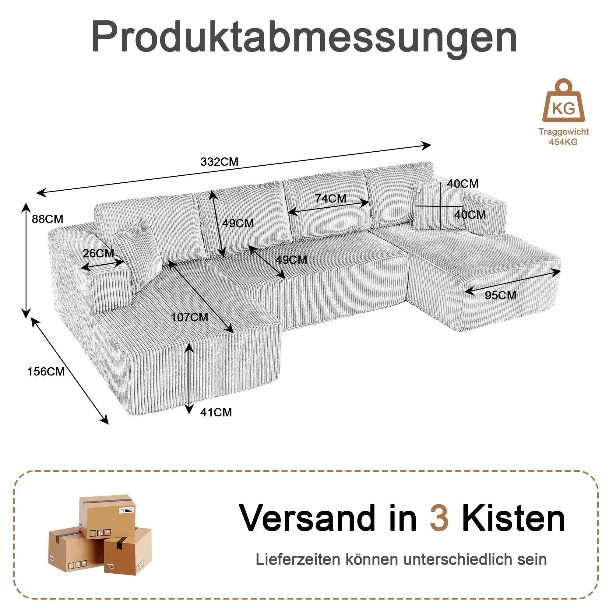 Modern U-Type Leisure Sofa with Modular Non-Assemble Design and Lounge Chairs, Lamp Fabric - Image 17