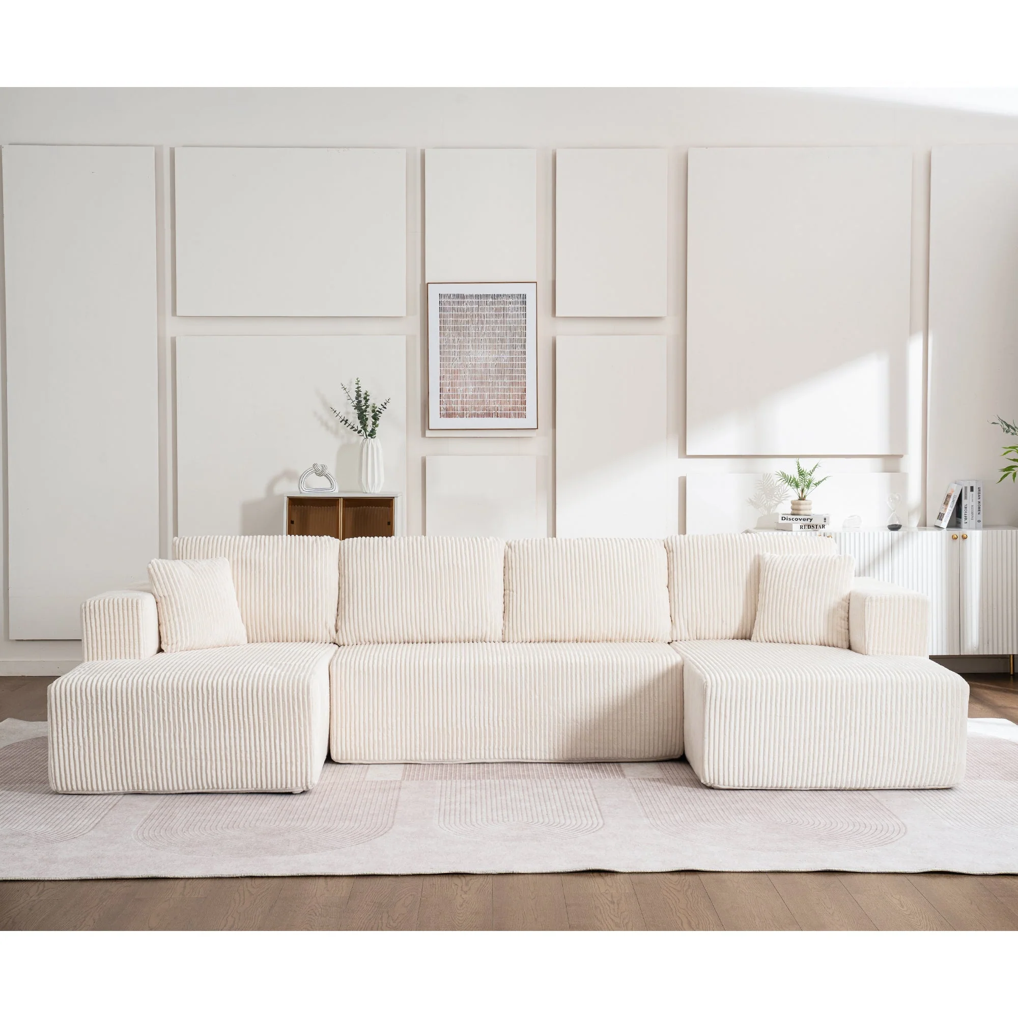 Modern U-Type Leisure Sofa with Modular Non-Assemble Design and Lounge Chairs, Lamp Fabric - Image 18