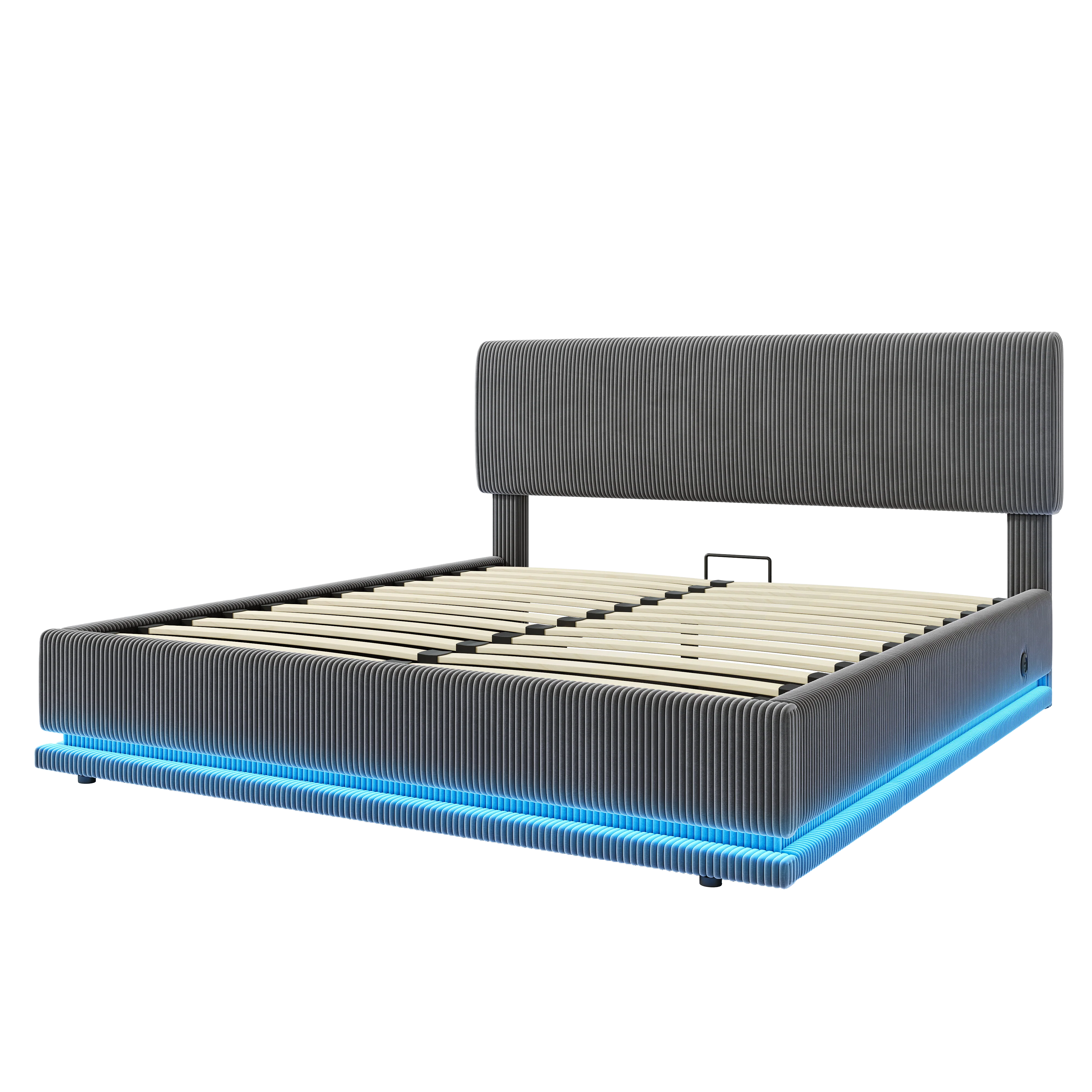 Modern Upholstered Bed with LED Lighting, USB-C Charging and Under-Bed Storage, Gray Corduroy - Image 10
