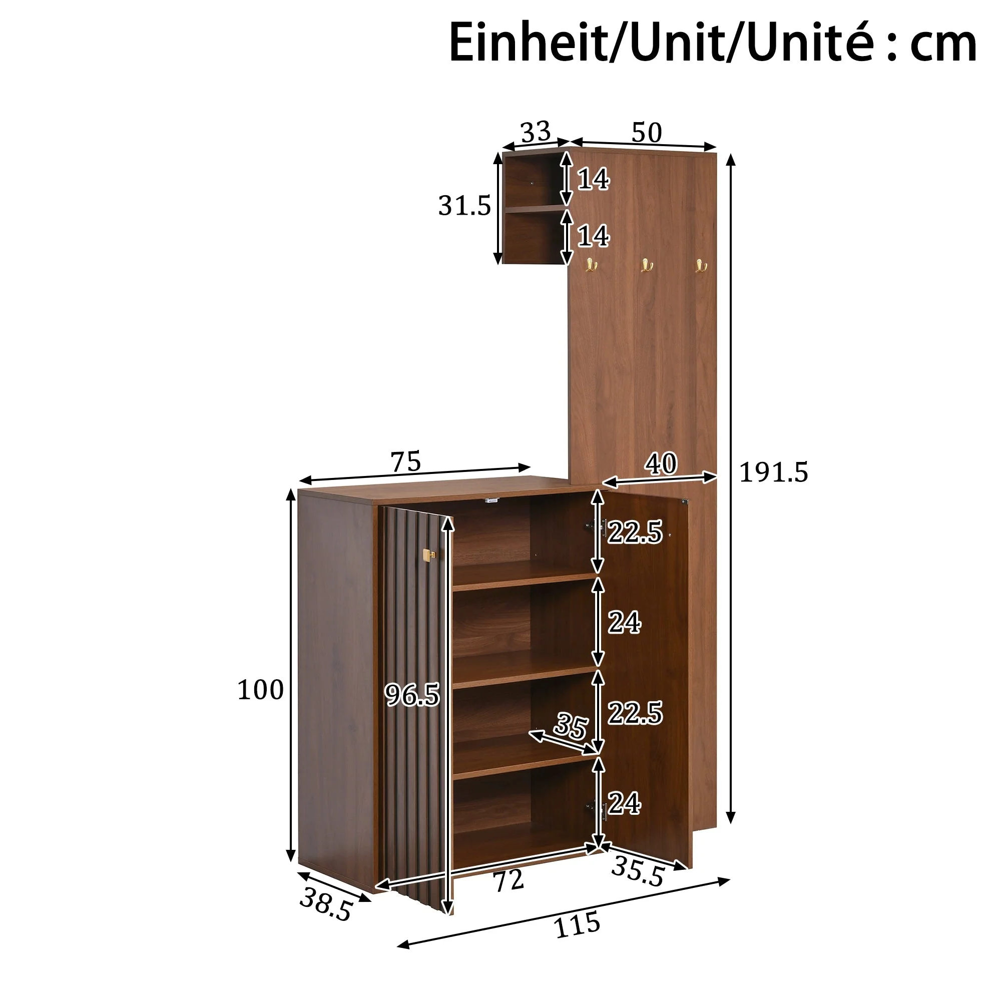 Modern Wardrobe Set with Shoe Cabinet, Storage and Clothes Rail, Wood Case - Image 3