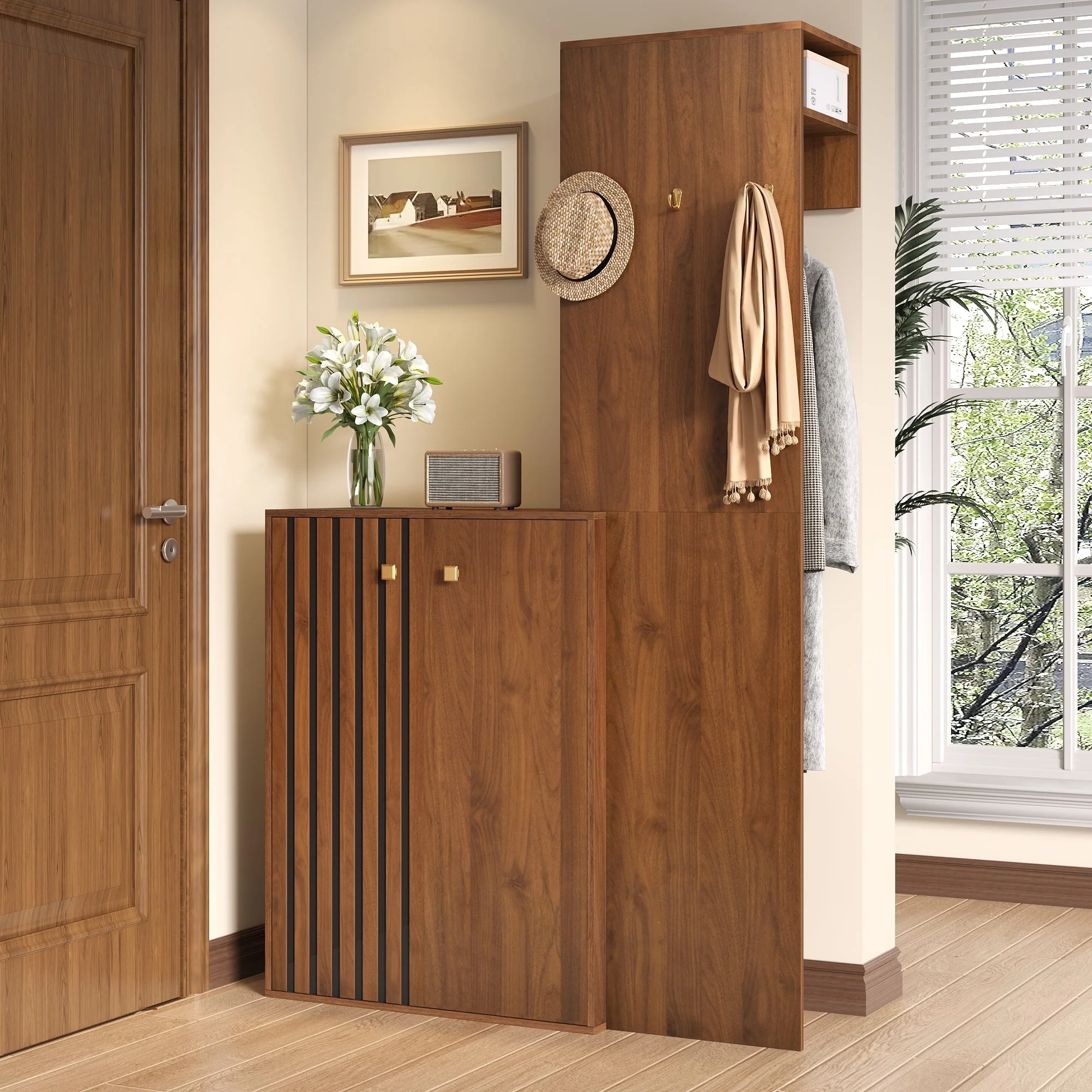 Modern Wardrobe Set with Shoe Cabinet, Storage and Clothes Rail, Wood Case - Image 9