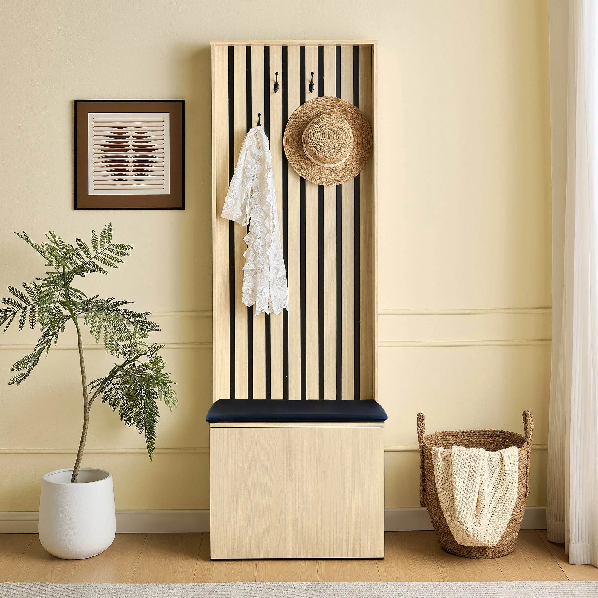 Modern Wardrobe with Bench & Shoe Storage, 4 Hooks, Wood/MDF - Image 8
