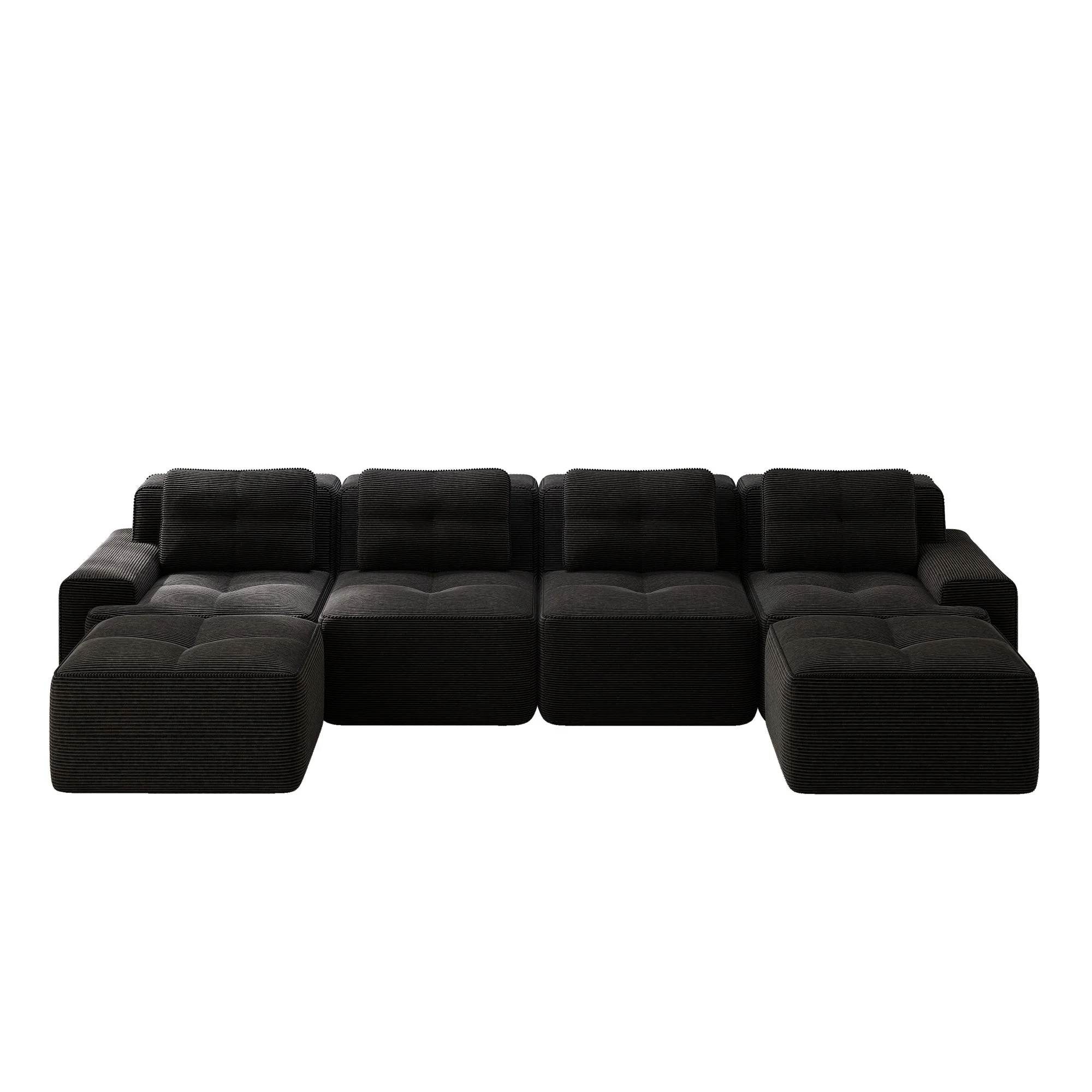 Modular Cloud Sofa U-Shaped Chaise Lounge 4-Seater Corduroy Black - Image 5