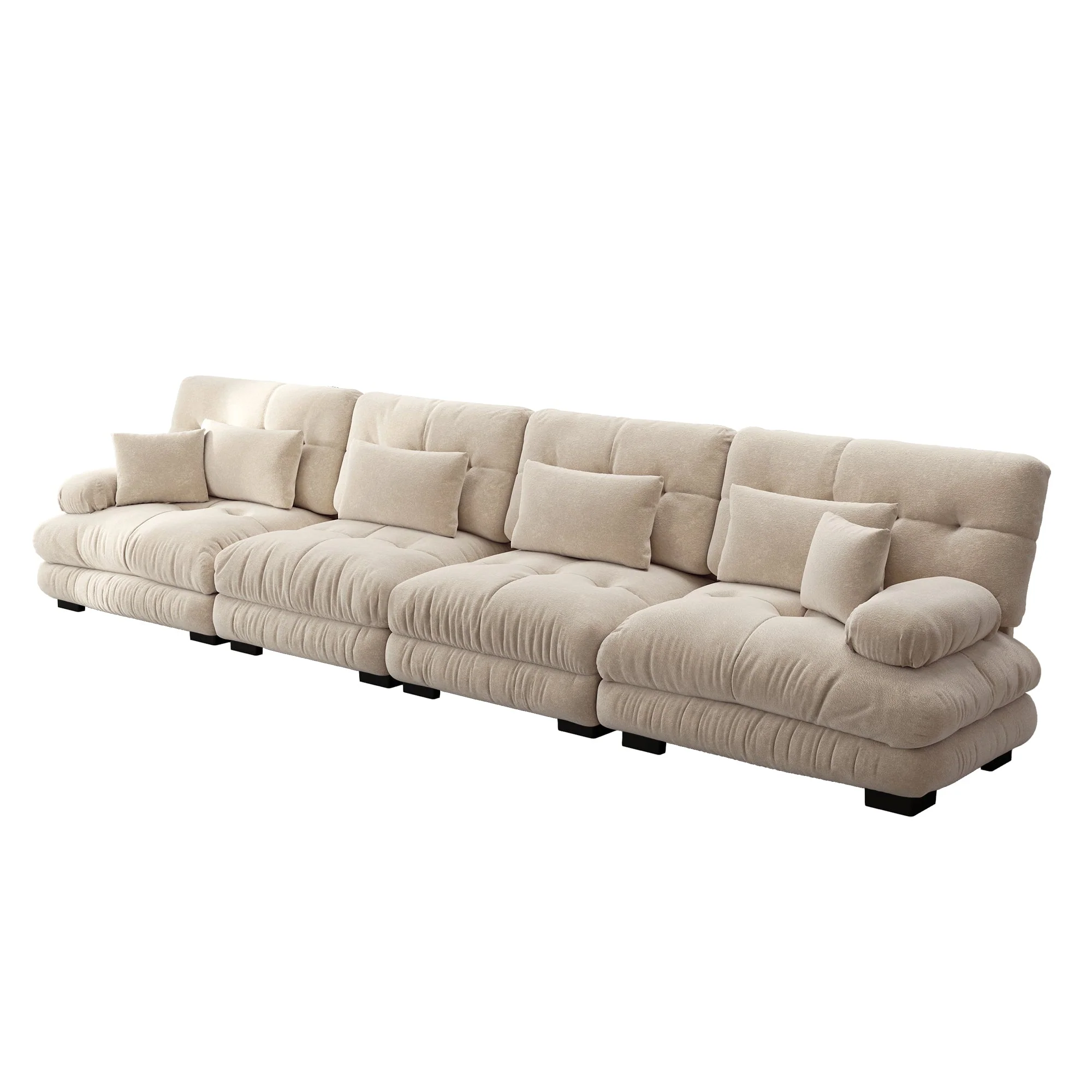 Modular Corner Sofa, 4-Seater Deep Seat Sleeper, Light Brown Chenille - Image 6