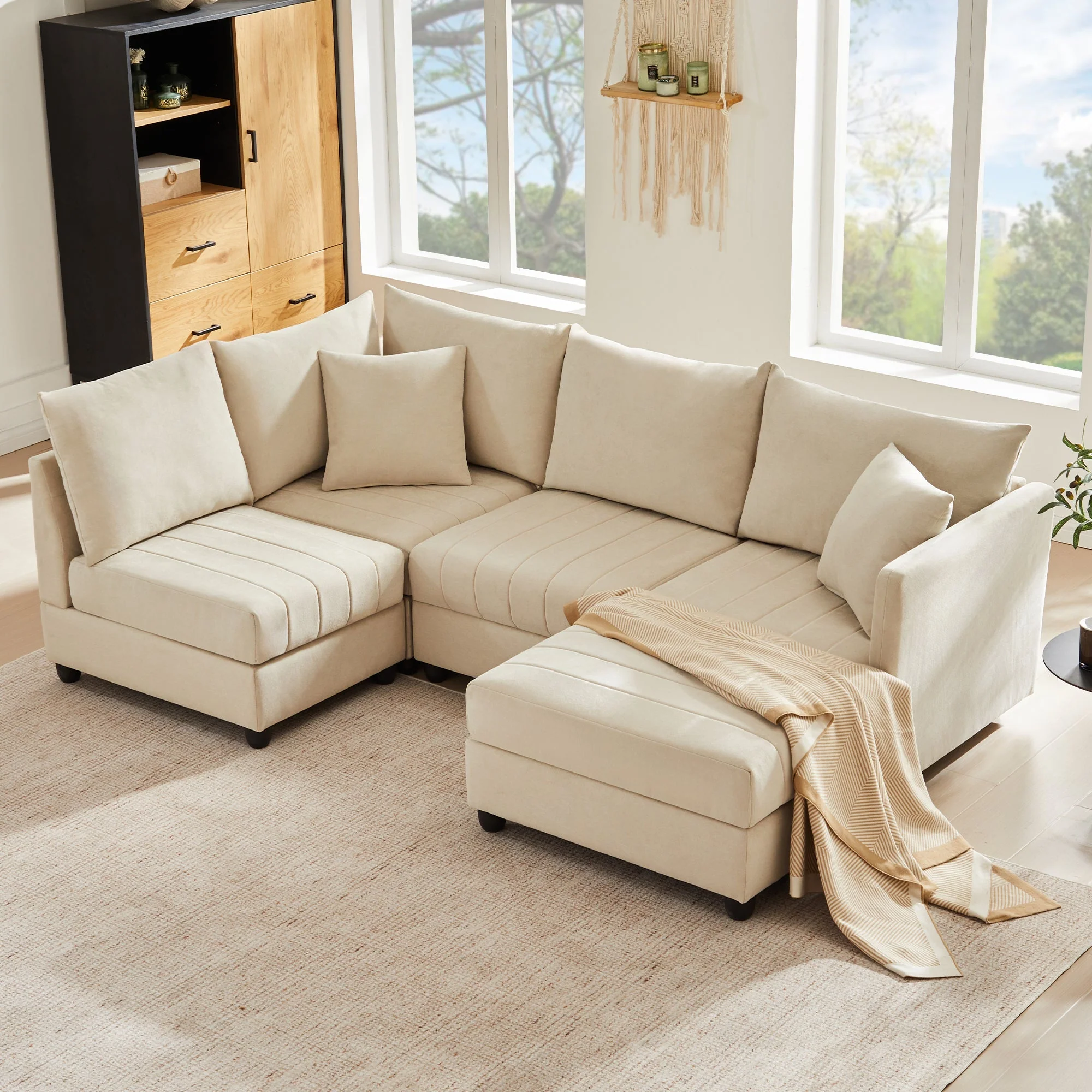 Modular Corner Sofa 5-Seater L/U-Shaped with Convertible Footstool - Image 3