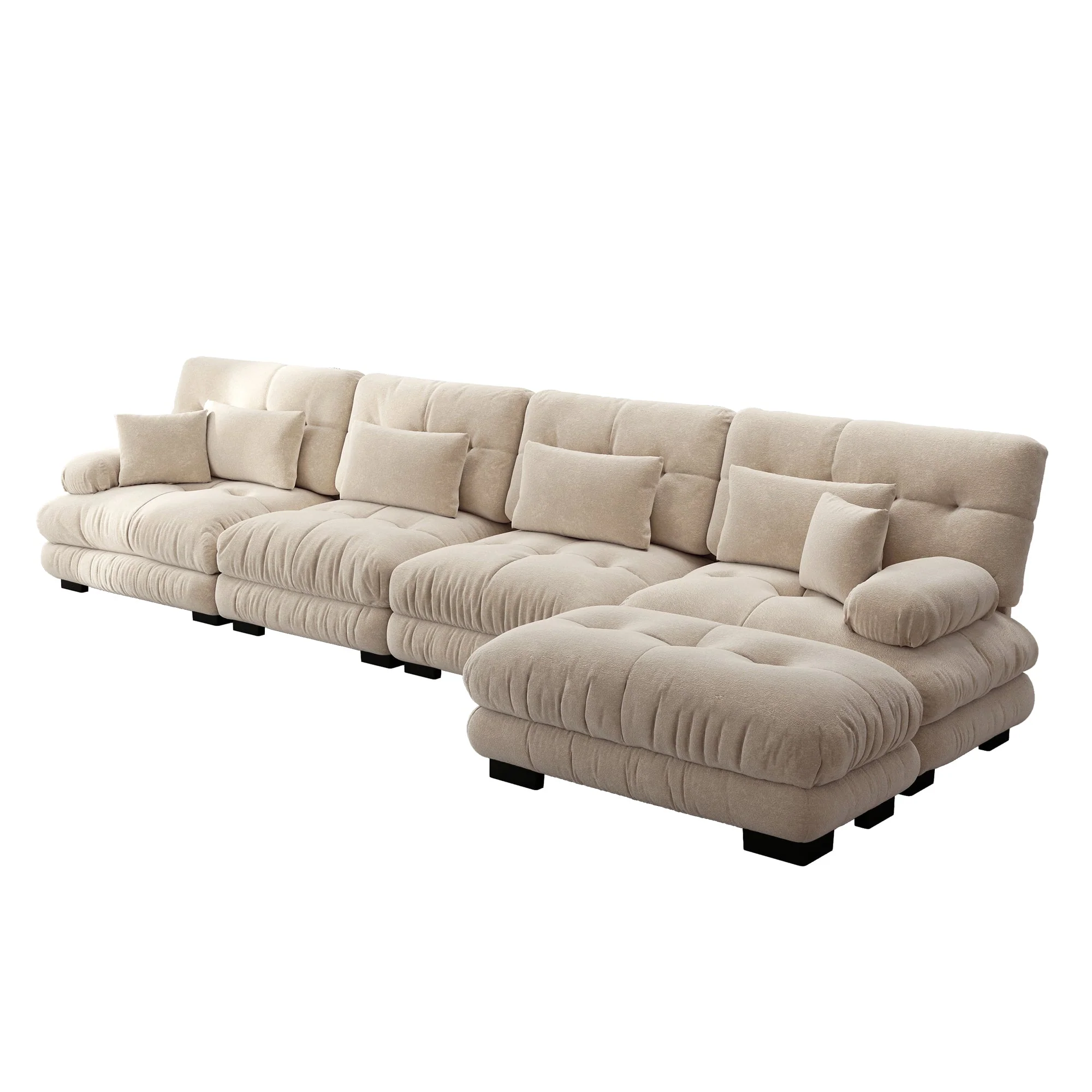 Modular Corner Sofa L-Shaped 4-Seater Cloud Couch Movable Ottoman DIY Combination, Chenille Light Brown - Image 6