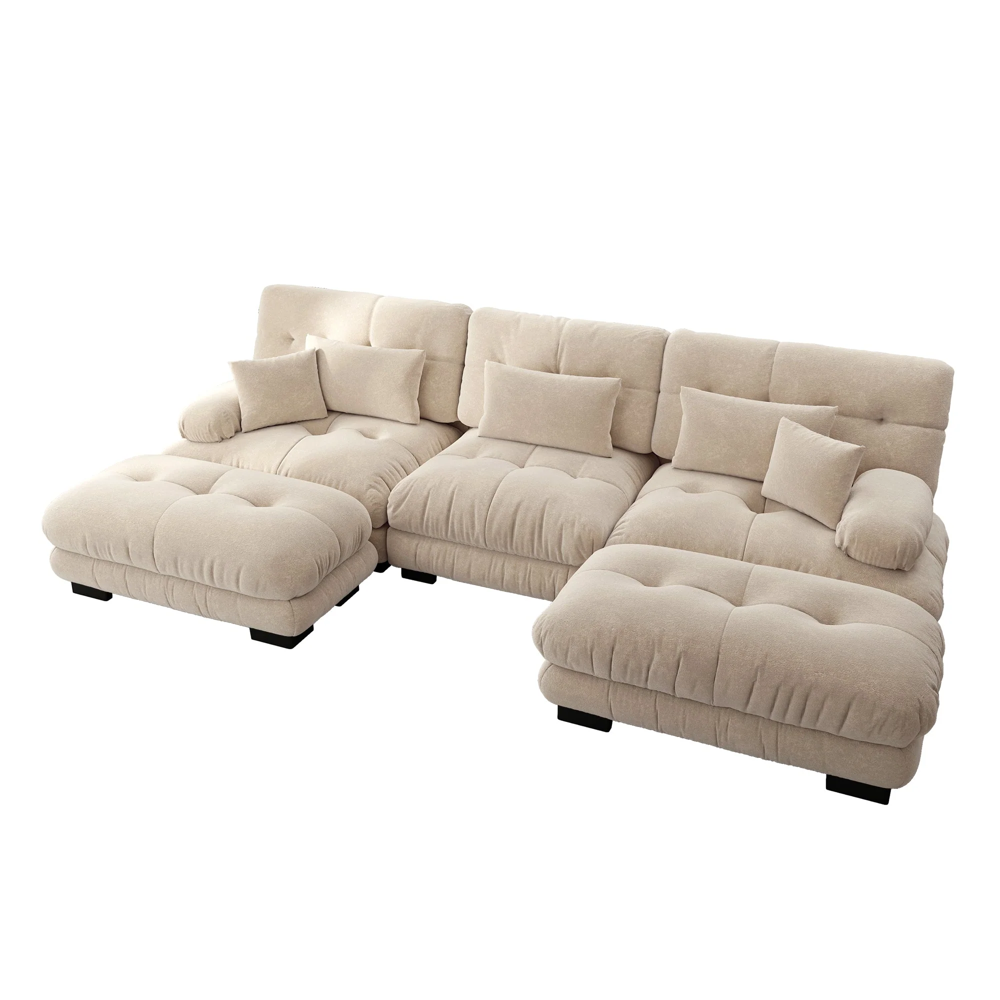 Modular Corner Sofa, Oversized U-Shaped Convertible Sleeper with Ottoman, Light Brown Chenille - Image 5