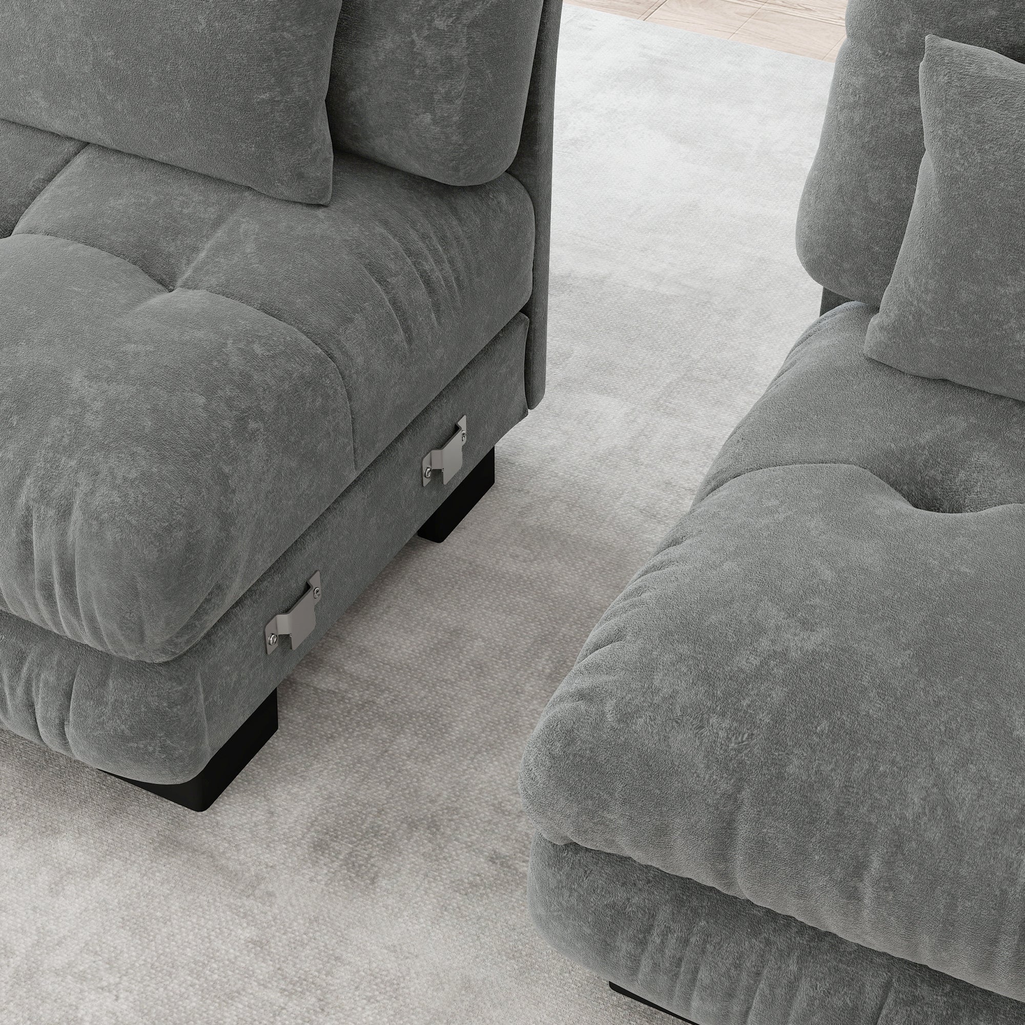 Modular Corner Sofa U-Shaped 4-Seater Movable Ottoman Chenille Grey - Image 8