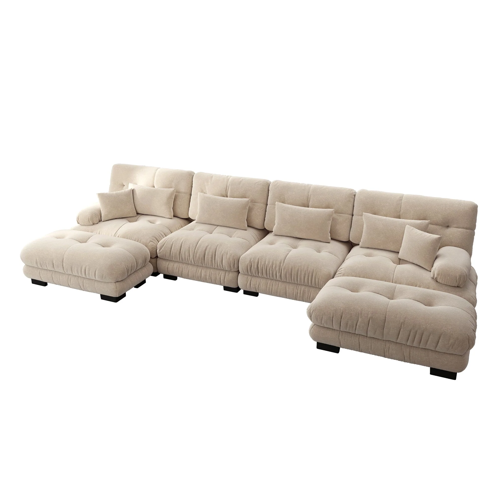 Modular Corner Sofa, U-Shaped 4-Seater with Movable Ottoman, DIY Combination, Chenille Light Brown - Image 6