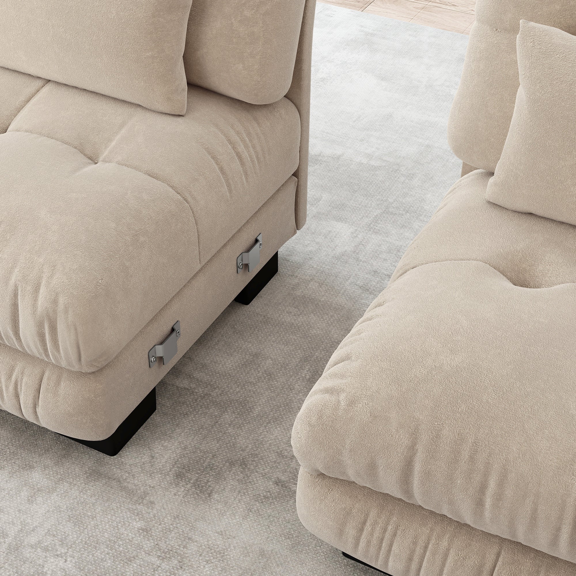 Modular Corner Sofa, U-Shaped 4-Seater with Movable Ottoman, DIY Combination, Chenille Light Brown - Image 8