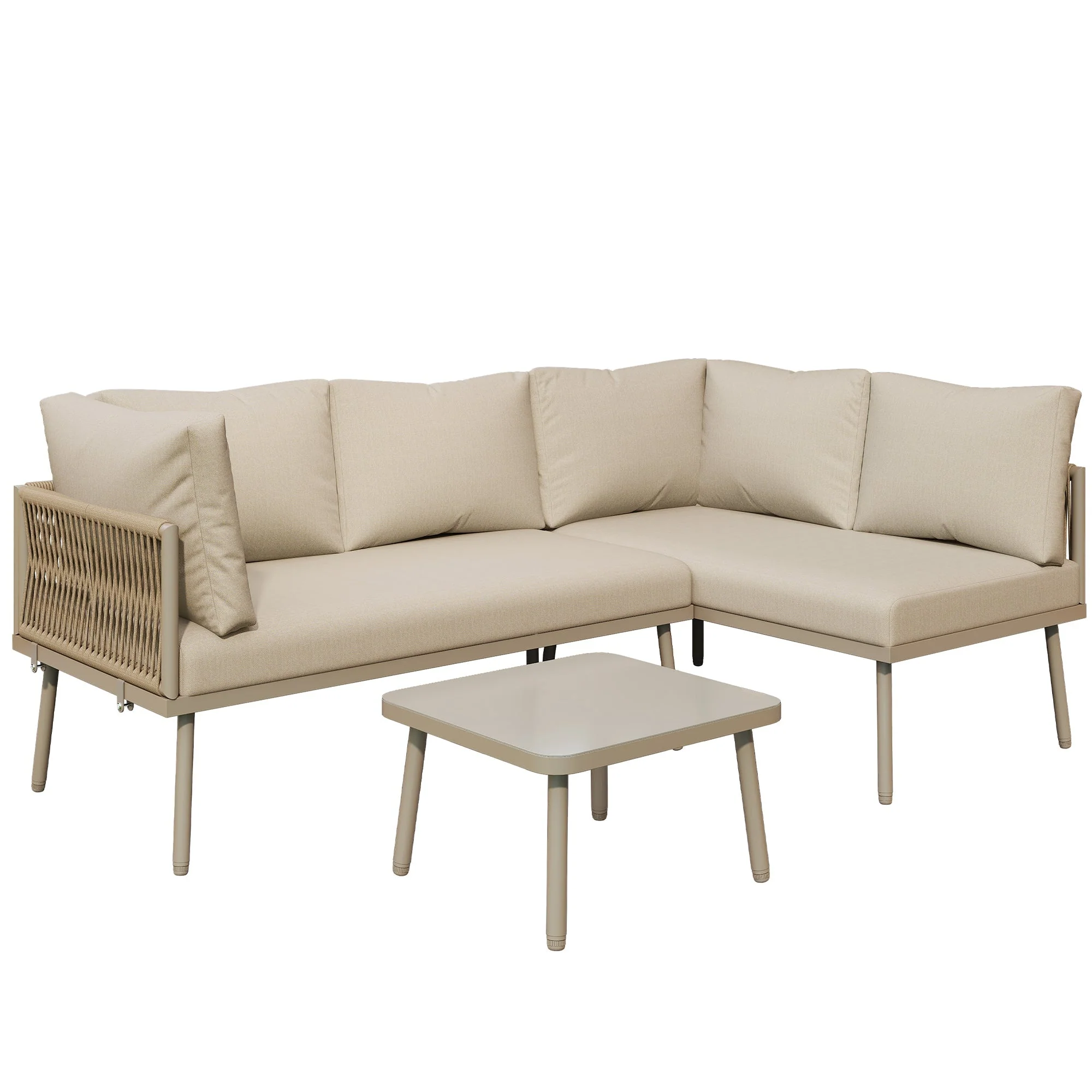Modular Garden Furniture Set with Rocking Chairs, Corner Sofa and Side Table, Rope Weave - Image 7
