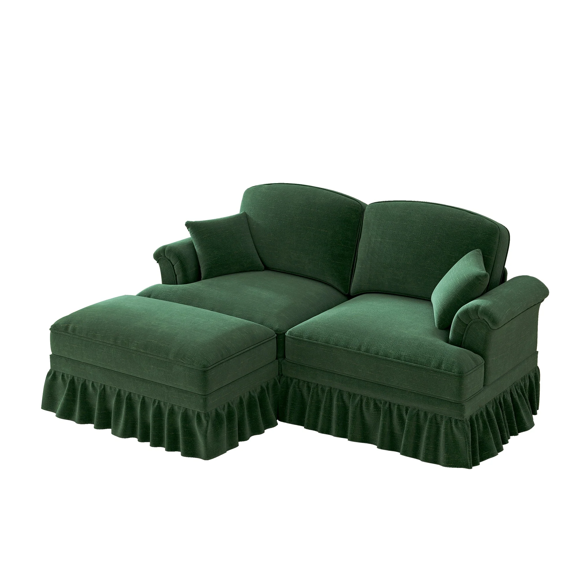 Modular L-Shaped 2-Seater Sofa Mid-Century with Ottoman - Chenille Green - Image 7