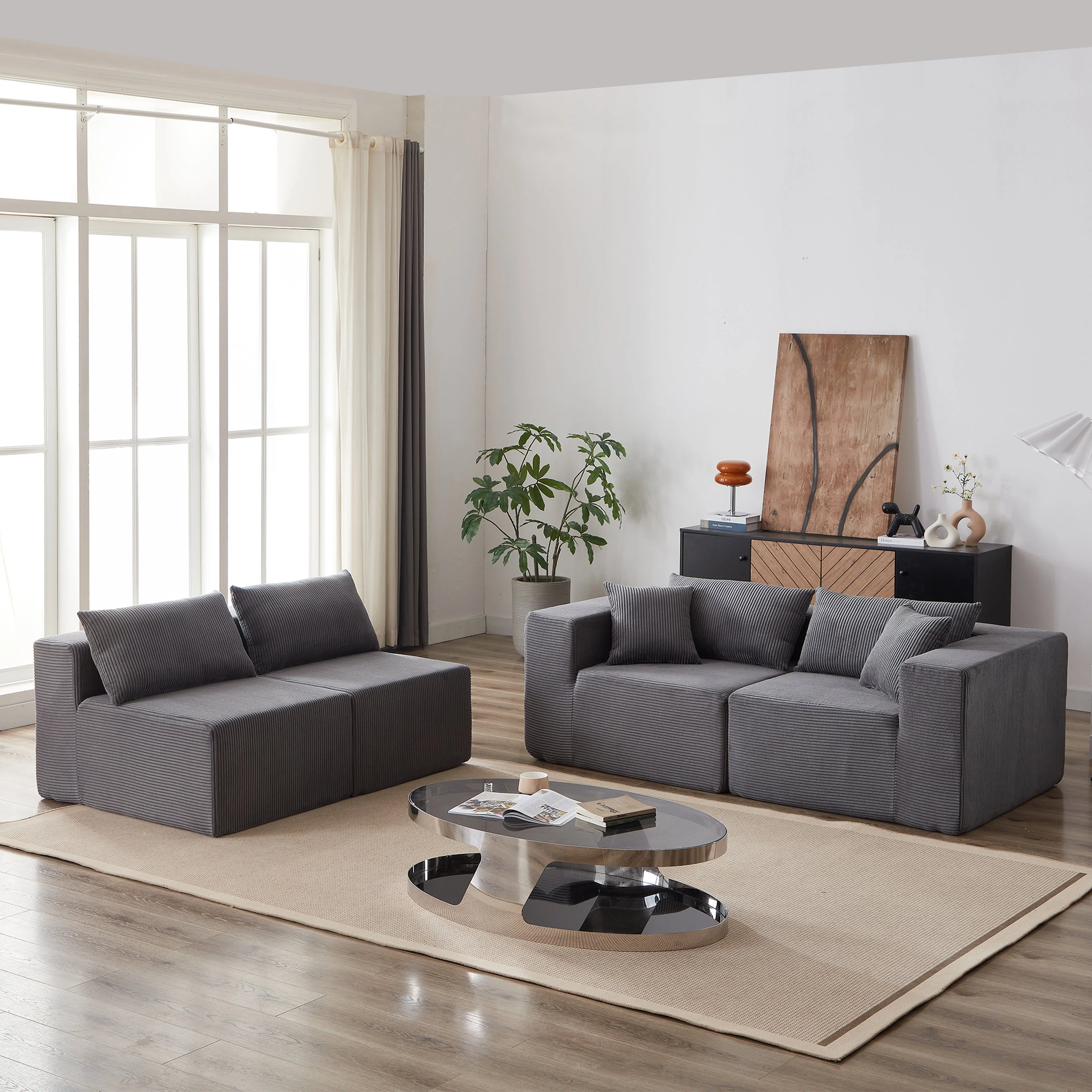 Modular L-Shaped Sectional Sofa 104-Inch 4-Piece - Corduroy - Image 11