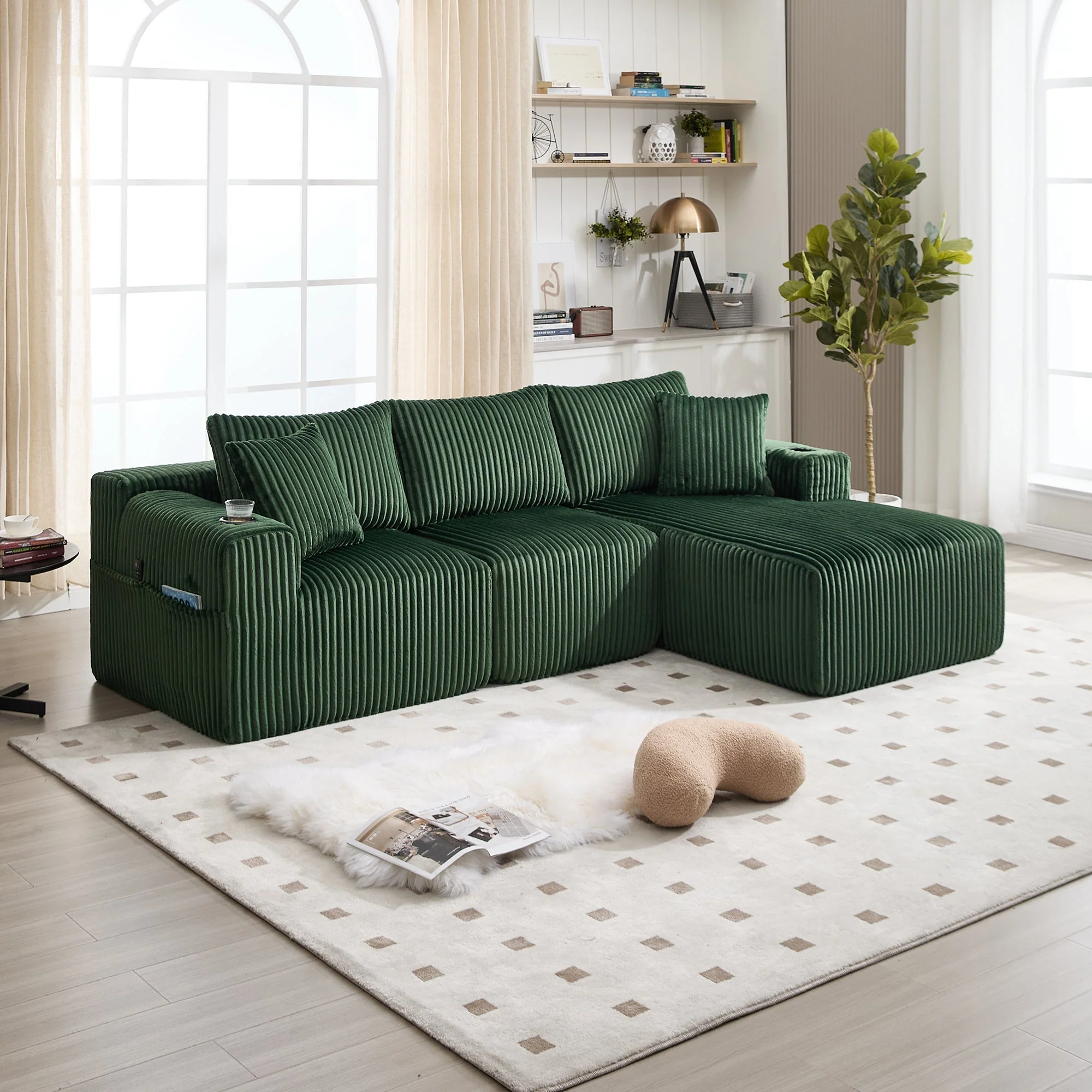 Modular Sofa Set Chaise Longue 2-Seater Side Pockets Drink Holders DIY - Corduroy - Image 10