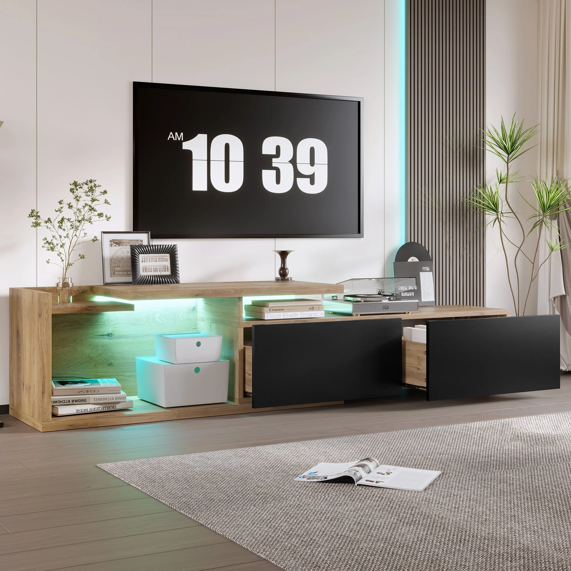 Modular TV Cabinet, Movable Module & LED Lighting, Extendable 2m - Image 6