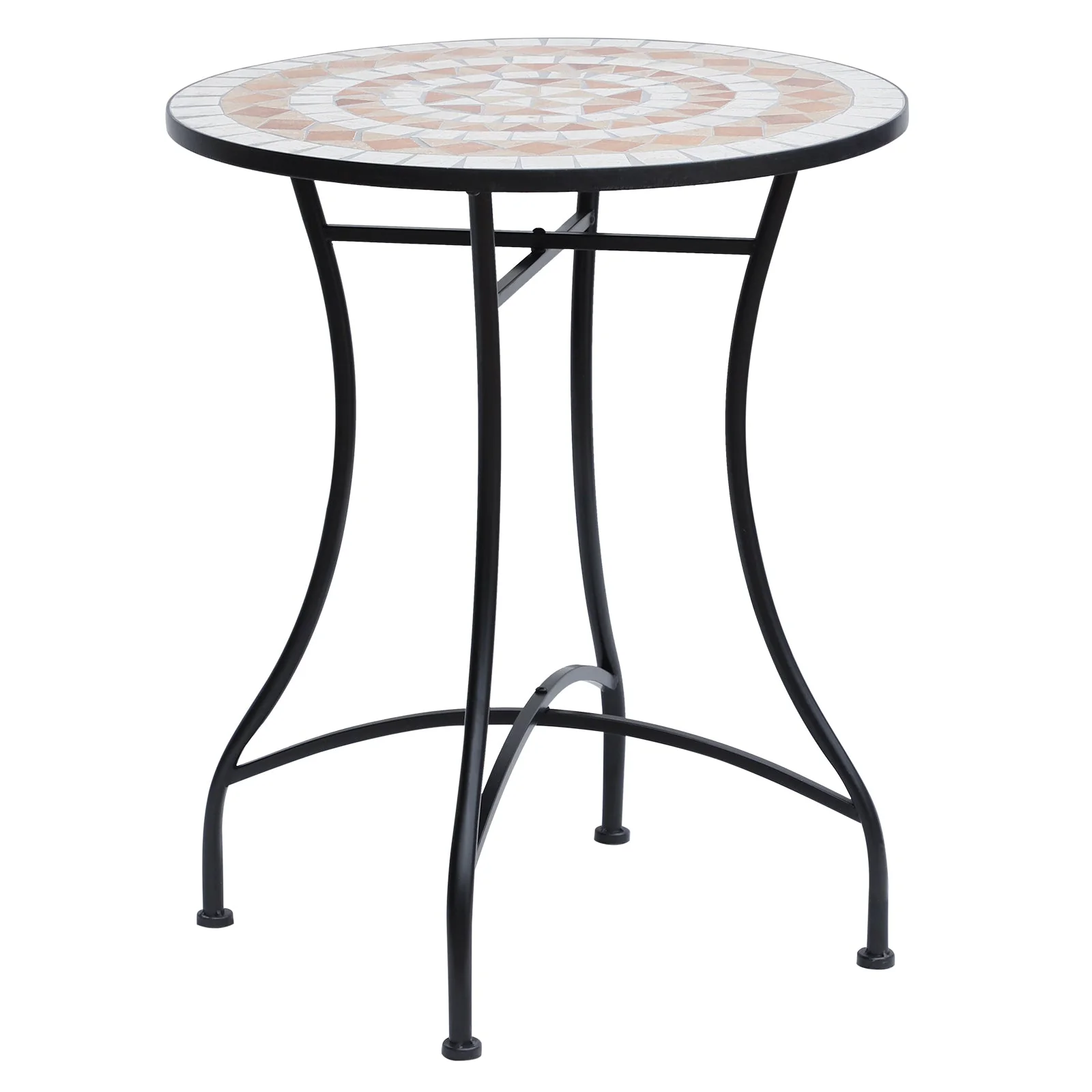 Mosaic Garden Table Round Ø60cm Balcony Side Table Steel Ceramic Orange/White - Image 2