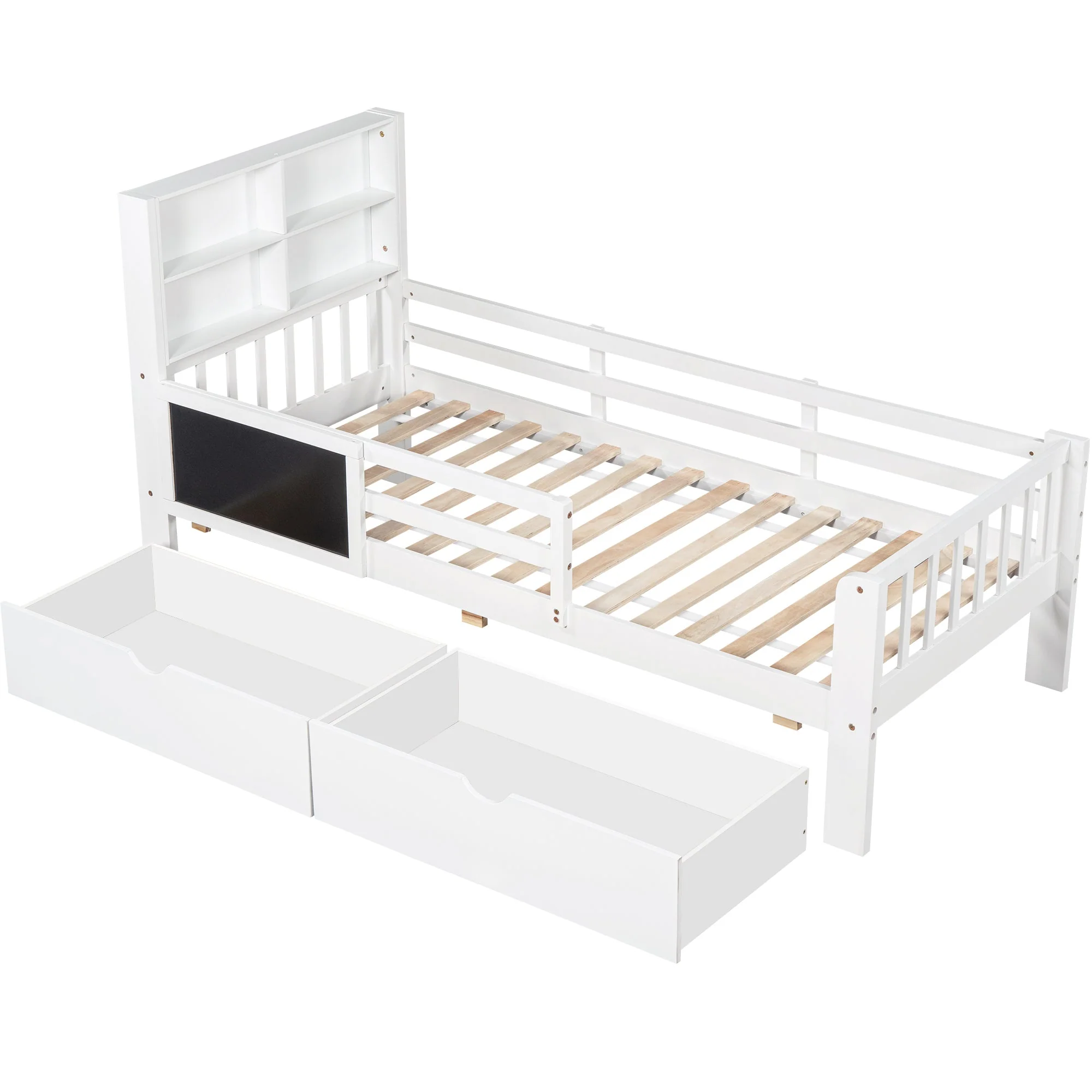 Multi-functional Children's Bed with Drawers and Chalkboard, 90x200cm, White - Image 7