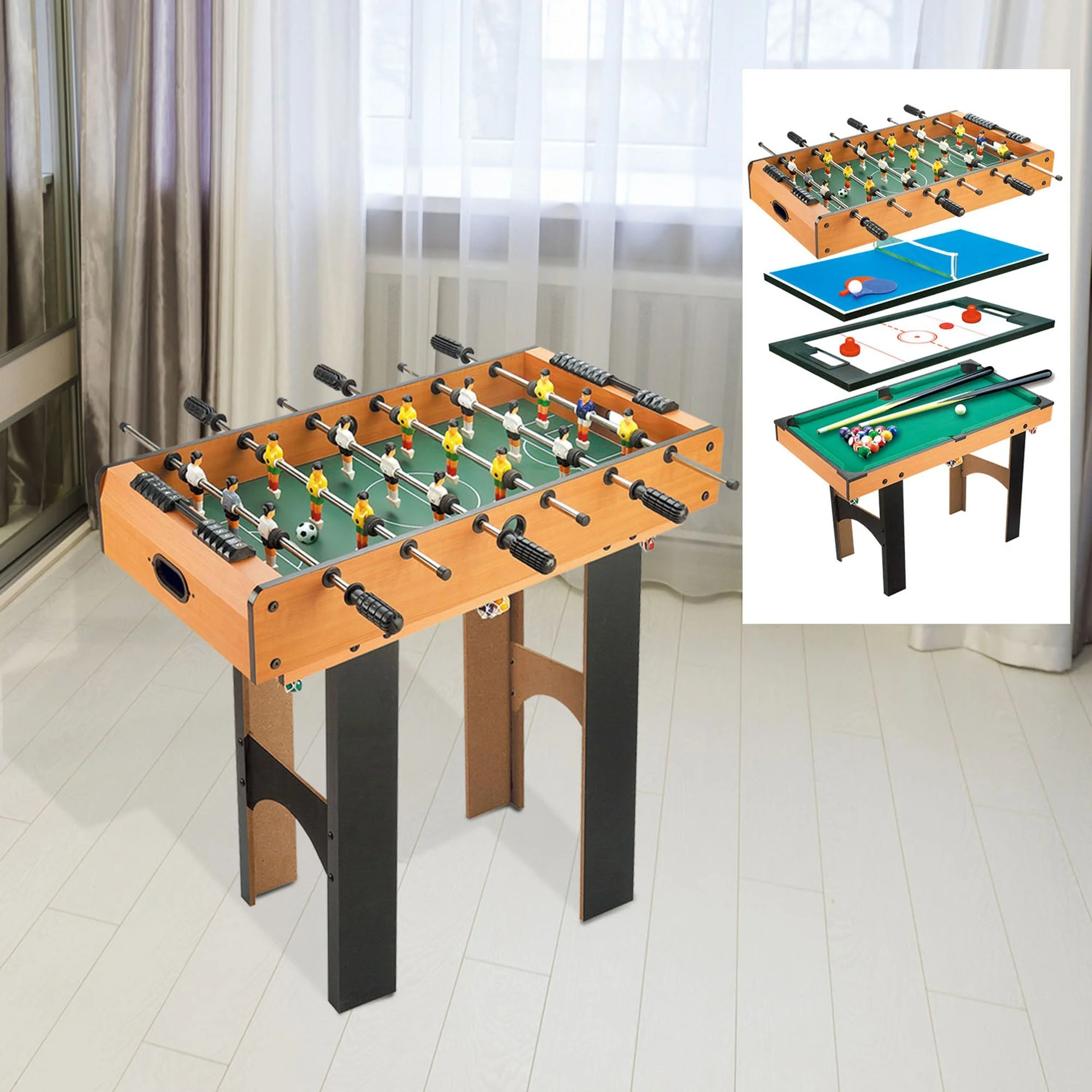 Multi-Game Table, 4-in-1 Football Hockey Table Tennis Billiards, MDF