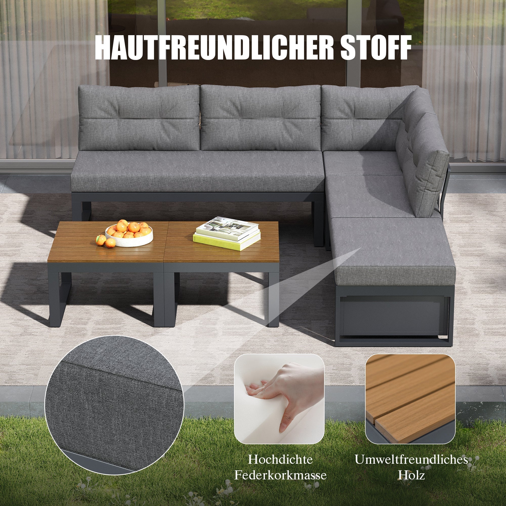 Multi-purpose Garden Furniture Set with Adjustable Backrest, Reclining Function and Storage, Dark Grey - Image 8